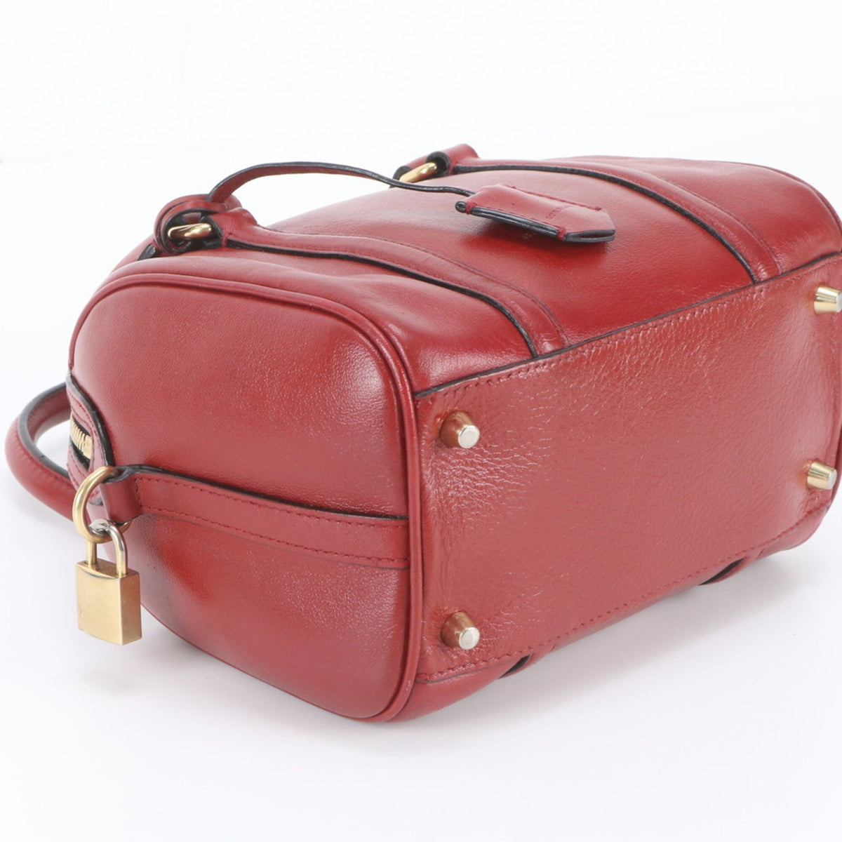 Burberry Red Color Leather Boston Bag Handbag Tote Bag (Pre-Owned)