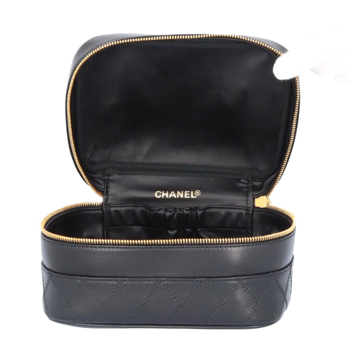 Chanel Black Leather Handbag Vanity Bag (Pre-Owned)