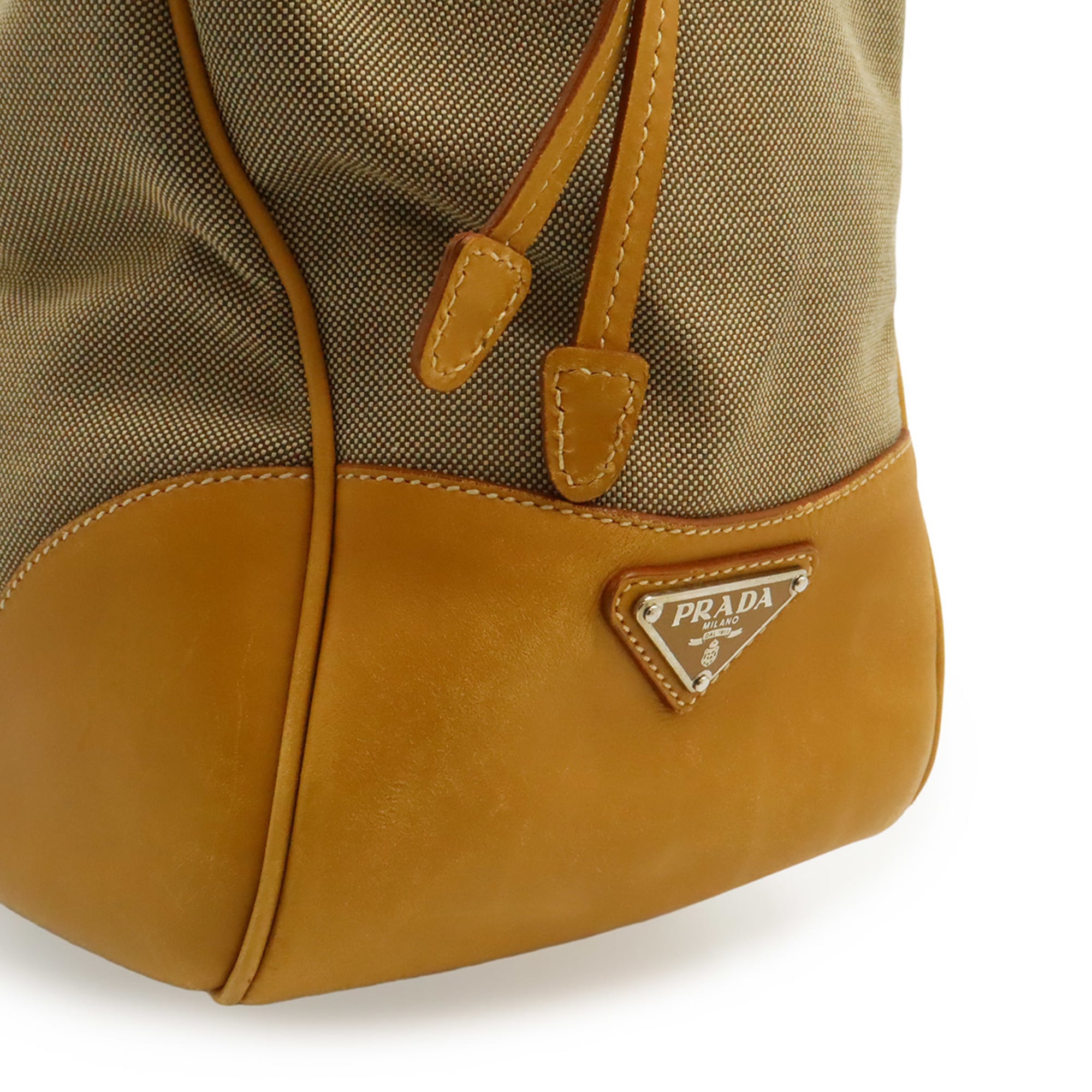 Prada Khaki Canvas Leather Shoulder Bag (Pre-Owned)