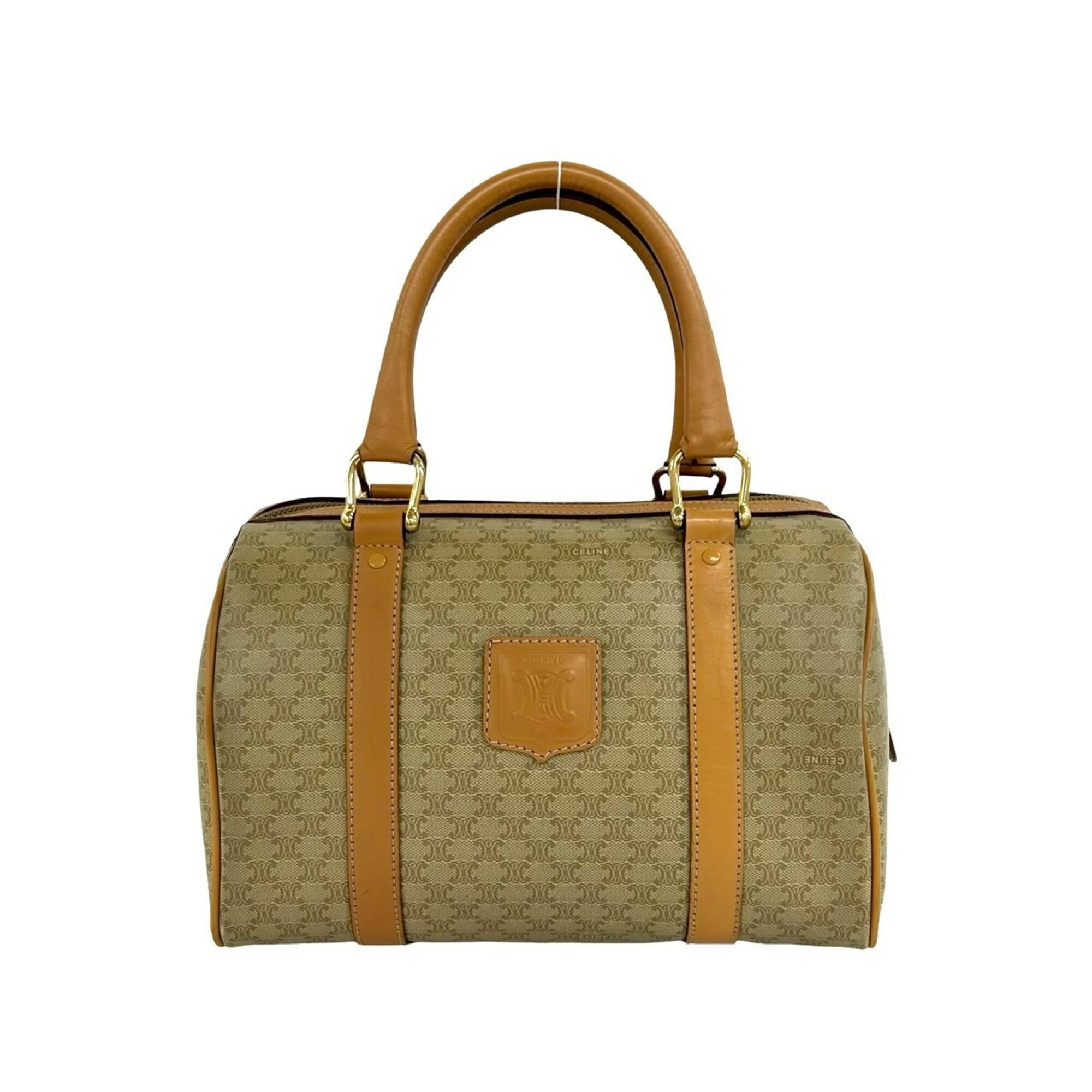 Celine Beige Brown Pvc Leather Boston Bag Handbag (Pre-Owned)