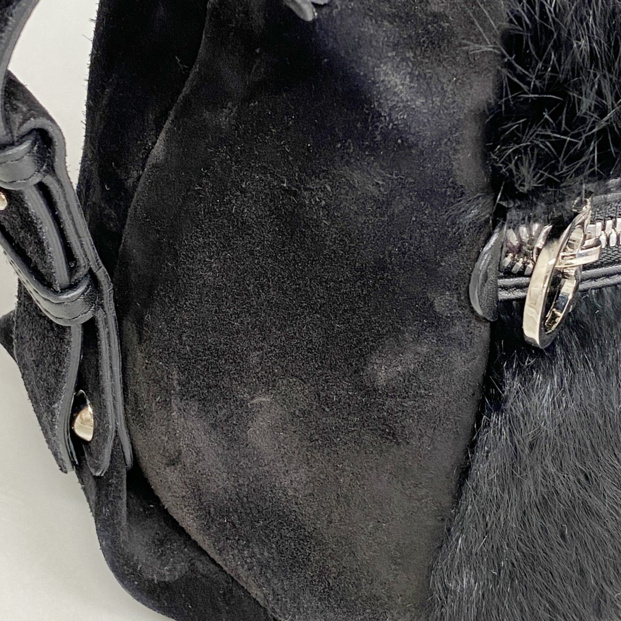 Salvatore Ferragamo Black Suede Fur Shoulder Bag (Pre-Owned)