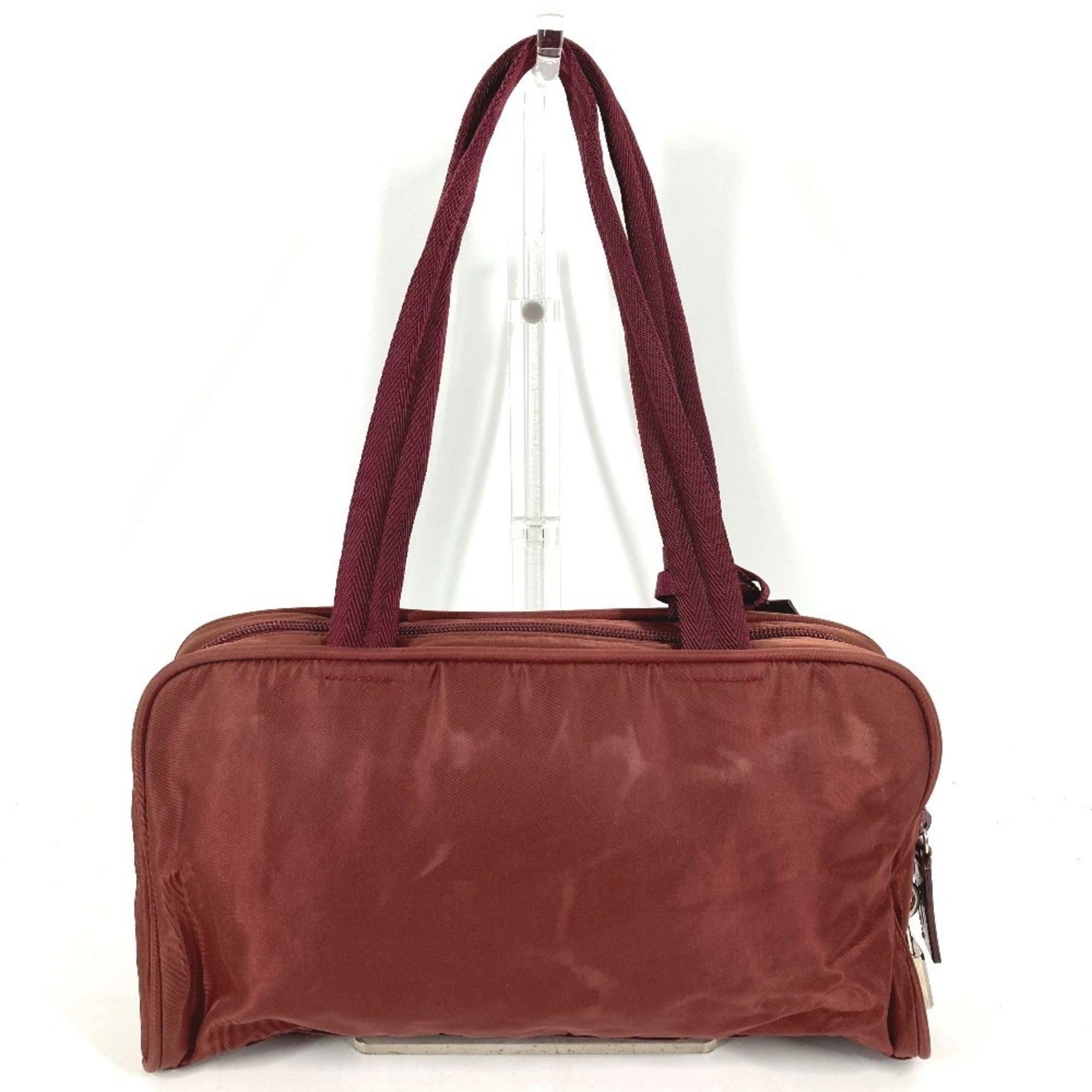 Prada Red Color Nylon Boston Bag Shoulder Bag Tote Bag (Pre-Owned)
