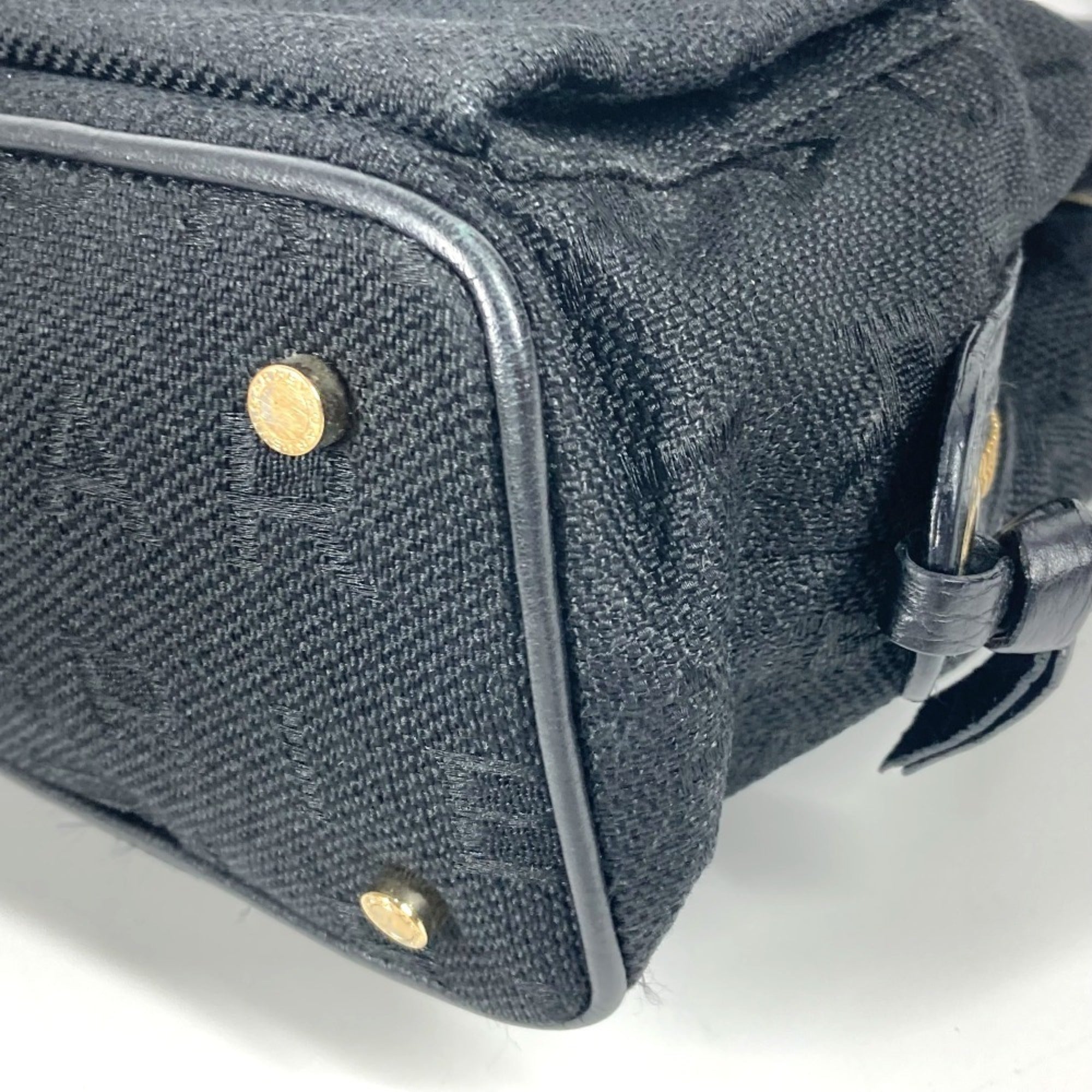 Bvlgari Black Leather Canvas Handbag Shoulder Bag Tote Bag (Pre-Owned)