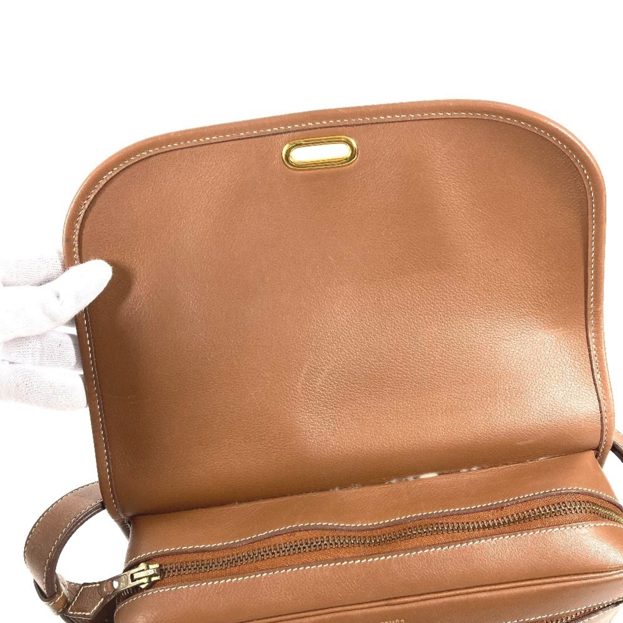 Hermes Brown Leather Handbag Shoulder Bag (Pre-Owned)