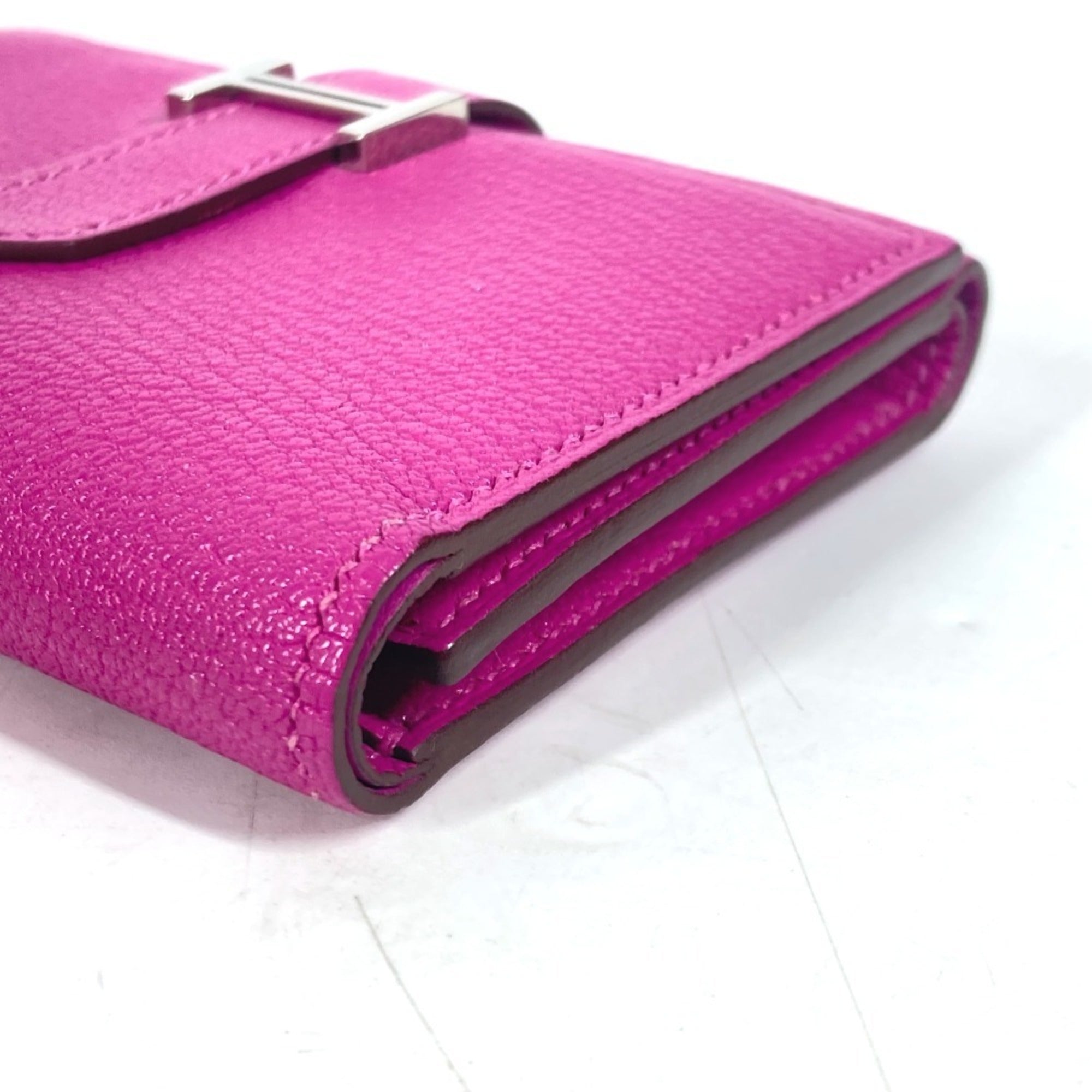 Hermes Pink Purple Chevre Leather Wallet (Tri-Fold) (Pre-Owned)