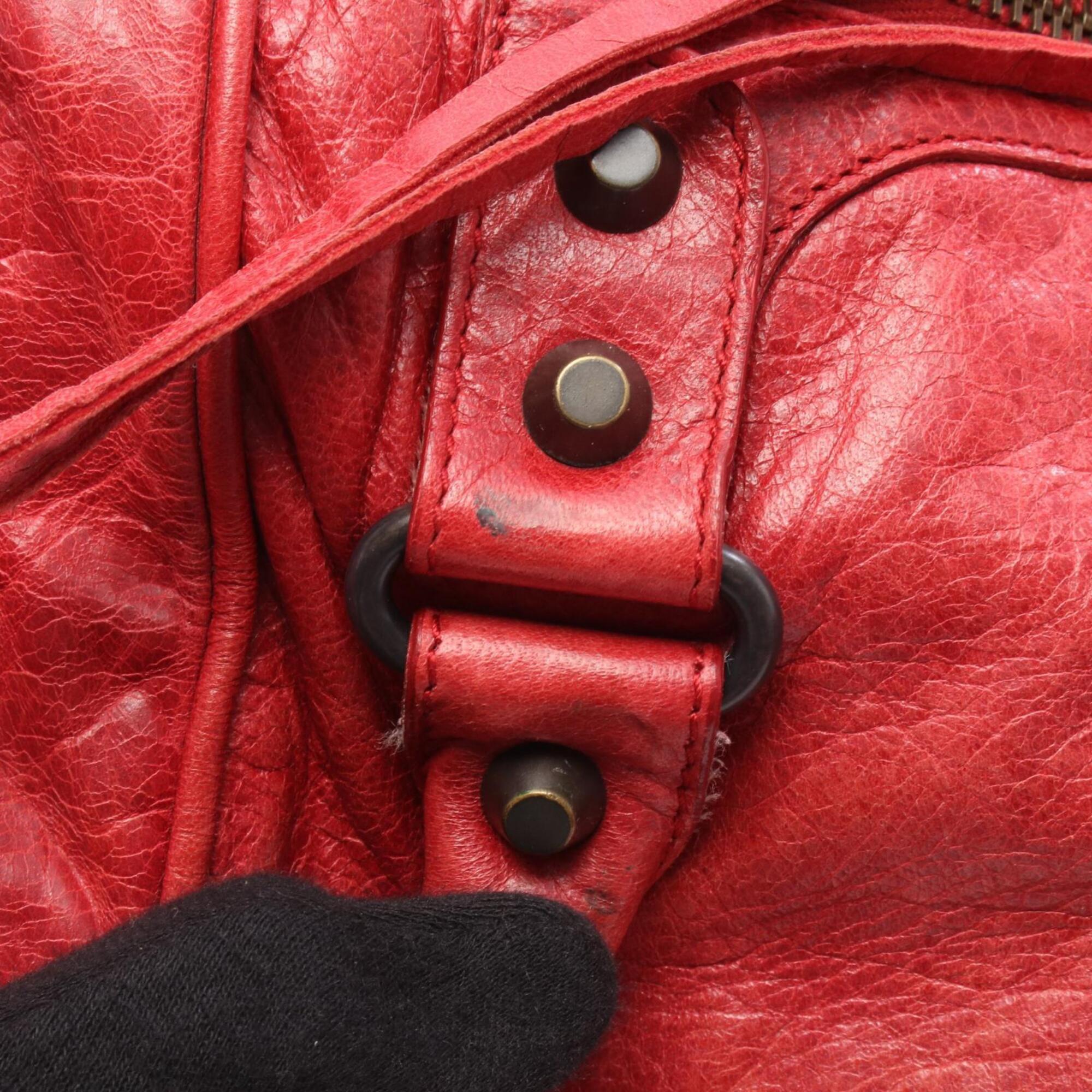 Balenciaga Red Color Leather Handbag Tote Bag (Pre-Owned)