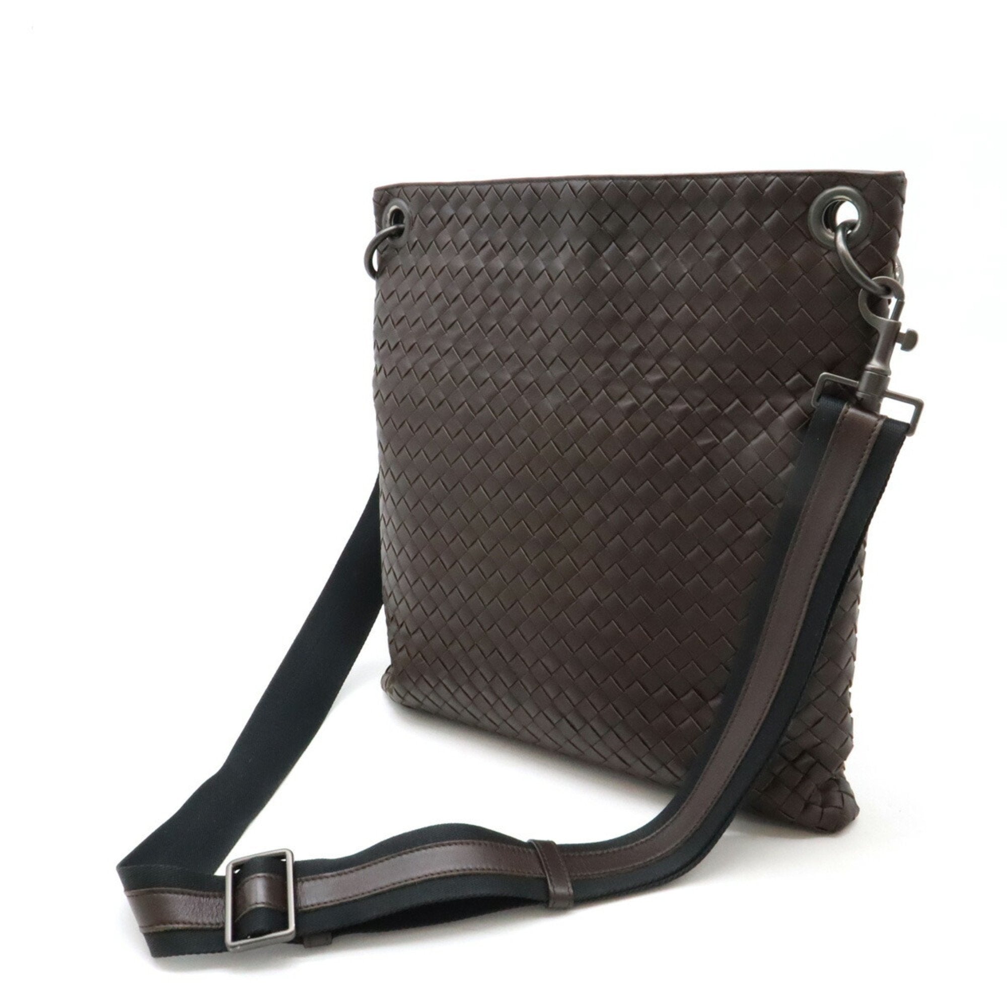 Bottega Veneta Intrecciato Black Dark Brown Leather Shoulder Bag (Pre-Owned)