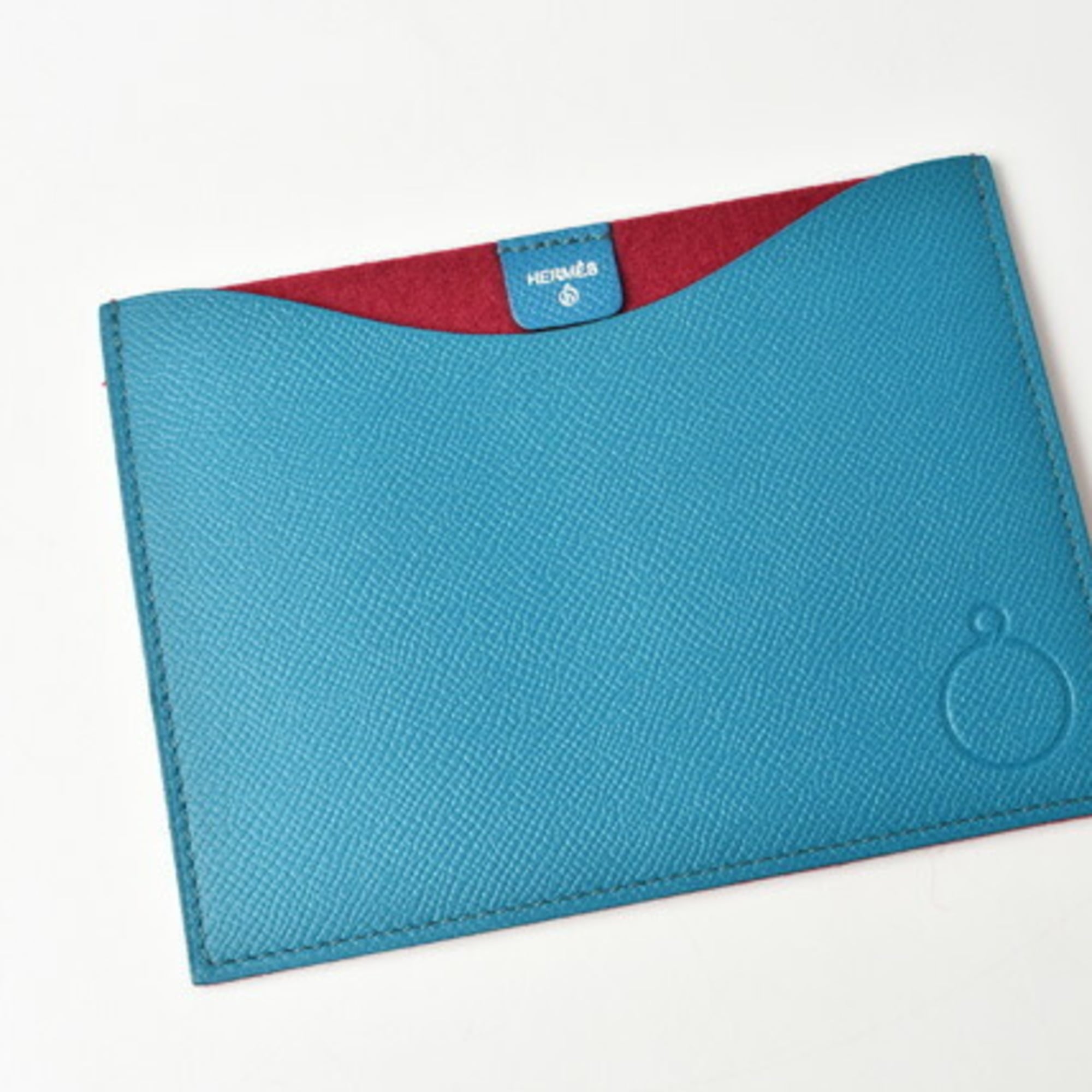Hermes Blue Red Color Epsom Leather Felt Pouch (Pre-Owned)