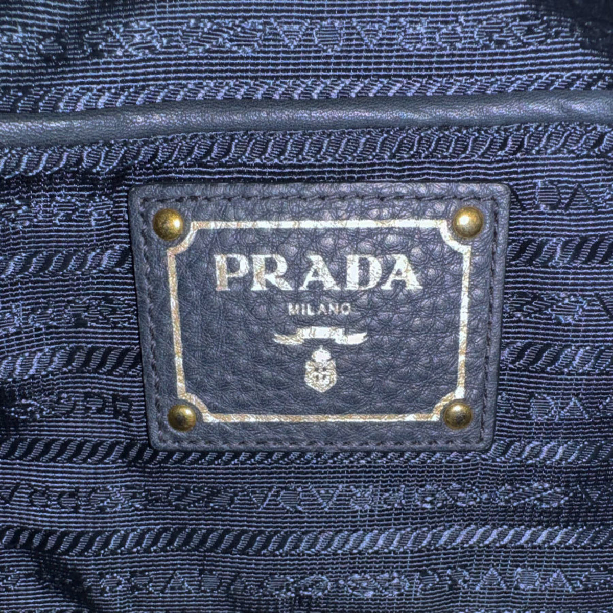 Prada Navy Nylon Leather Handbag Shoulder Bag (Pre-Owned)