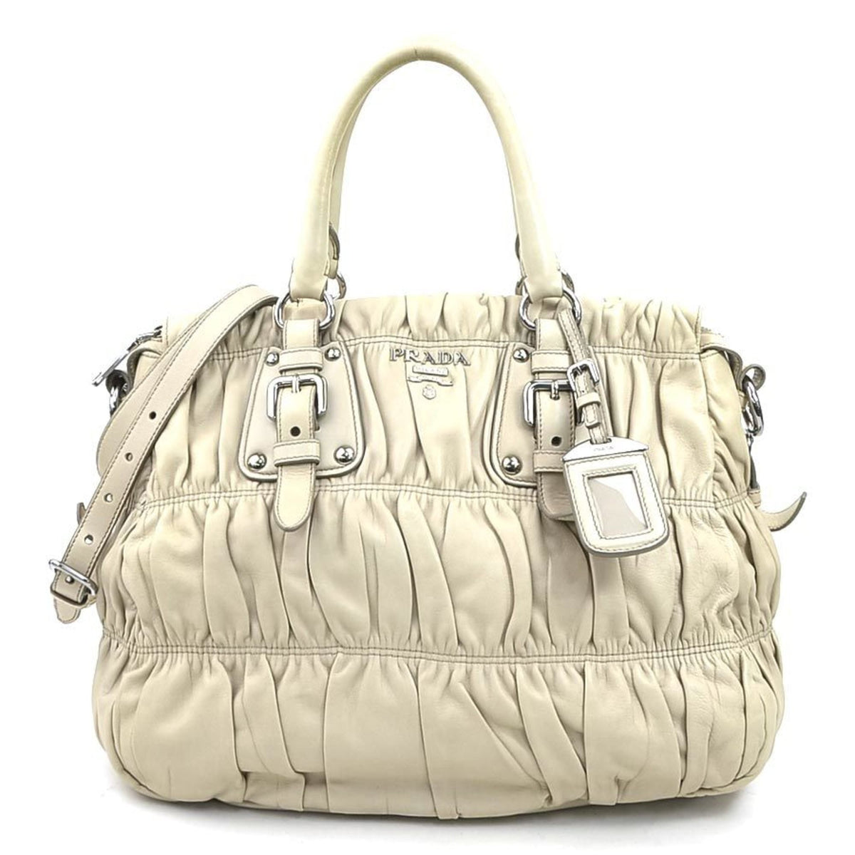 Prada Beige Leather Handbag Shoulder Bag (Pre-Owned)