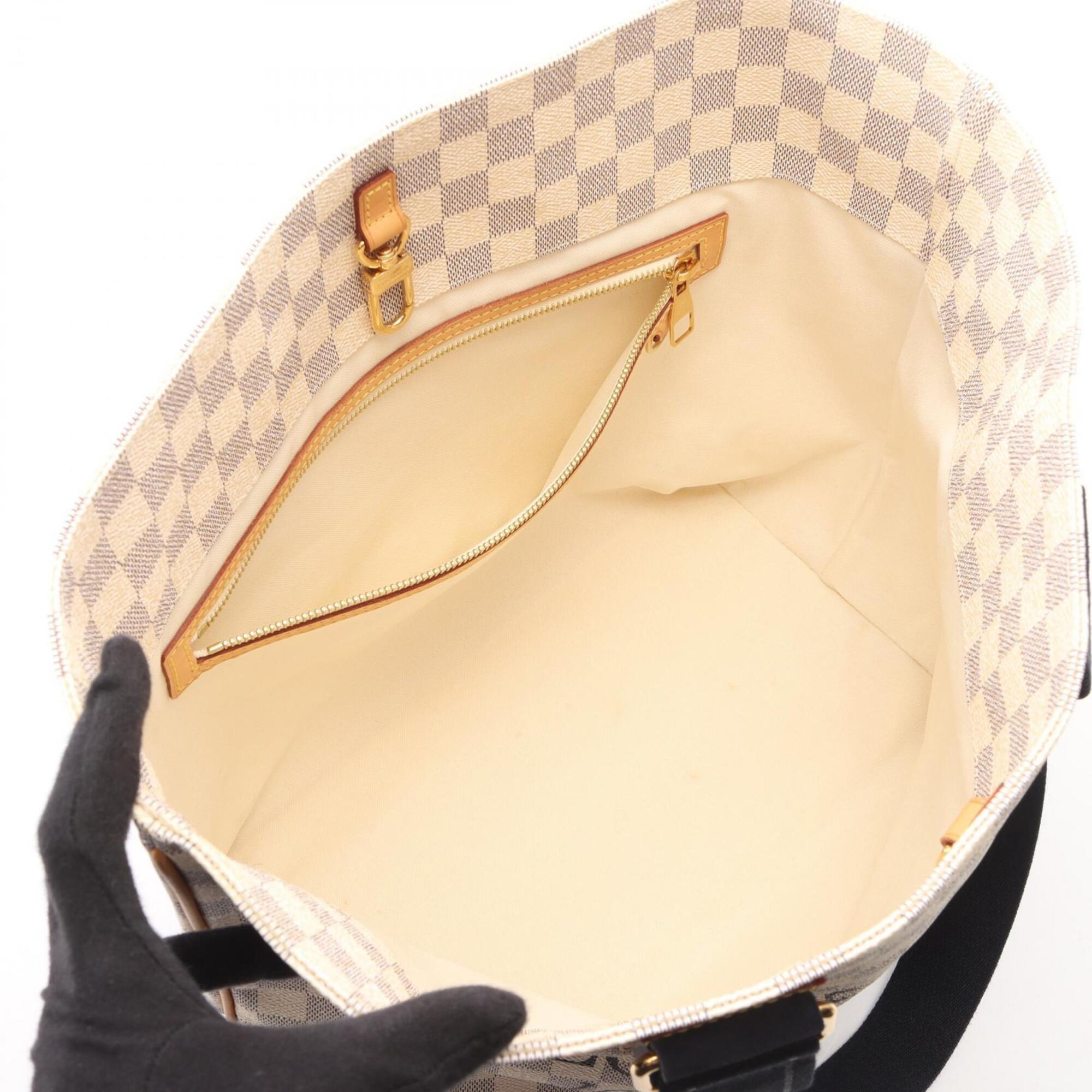 Louis Vuitton Damier Azur Navy White Coated Canvas Suede Handbag Tote Bag (Pre-Owned)