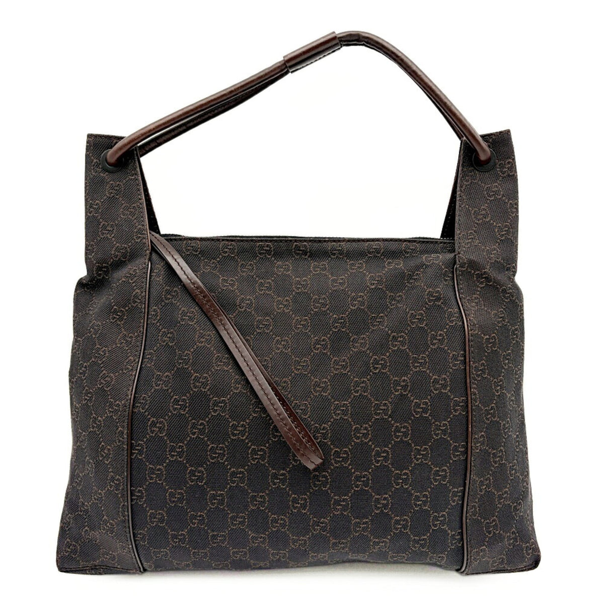 Gucci Dark Brown Gg Canvas Leather Shoulder Bag (Pre-Owned)