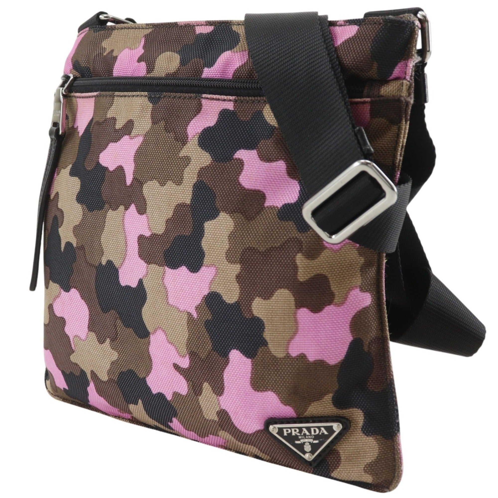 Prada Brown Pink Nylon Canvas Shoulder Bag (Pre-Owned)