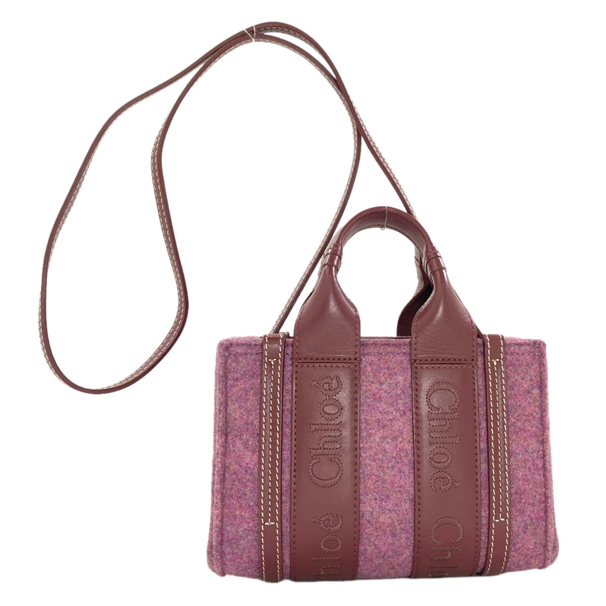 Chloé Bordeaux Pink Felt Leather Handbag (Pre-Owned)