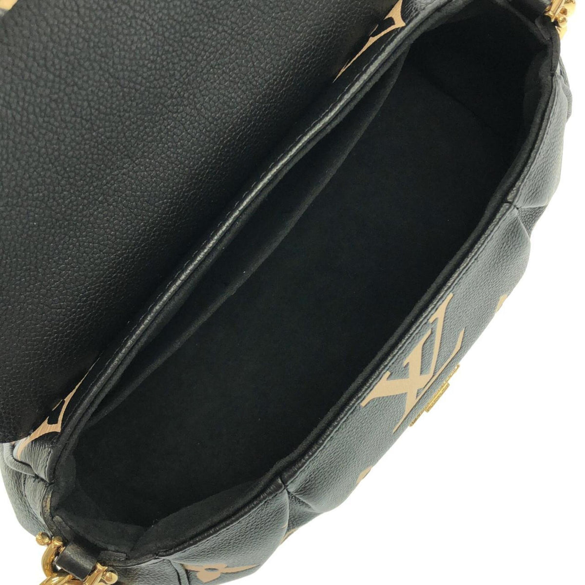 Louis Vuitton Beige Black Leather Shoulder Bag (Pre-Owned)