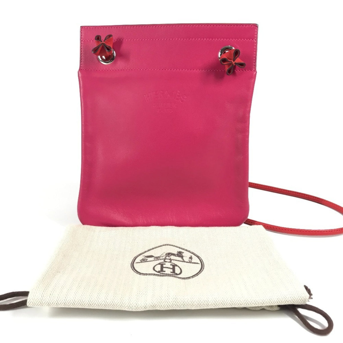 Hermes Pink Red Color Leather Pochette Shoulder Bag (Pre-Owned)