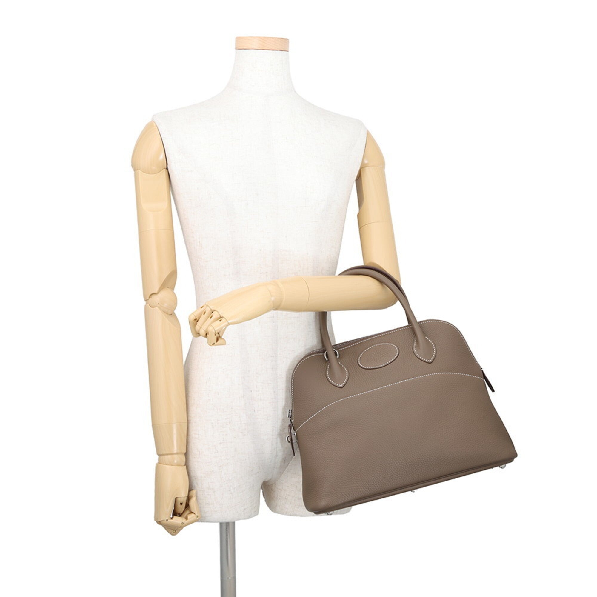 Hermes Bolide Etoupe Gray Taurillon Clemence Leather Handbag Shoulder Bag (Pre-Owned)