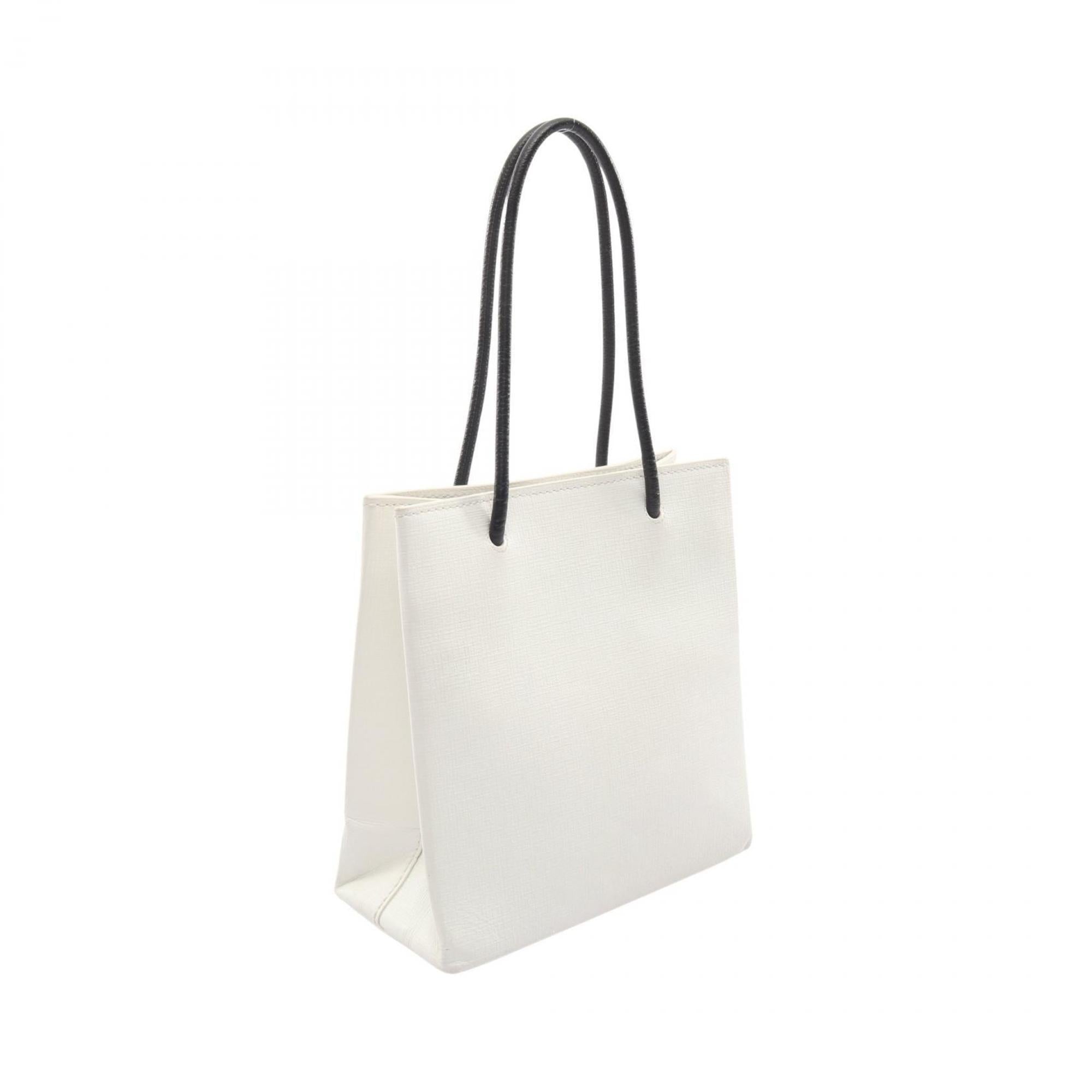 Balenciaga Black White Coated Canvas Leather Handbag (Pre-Owned)