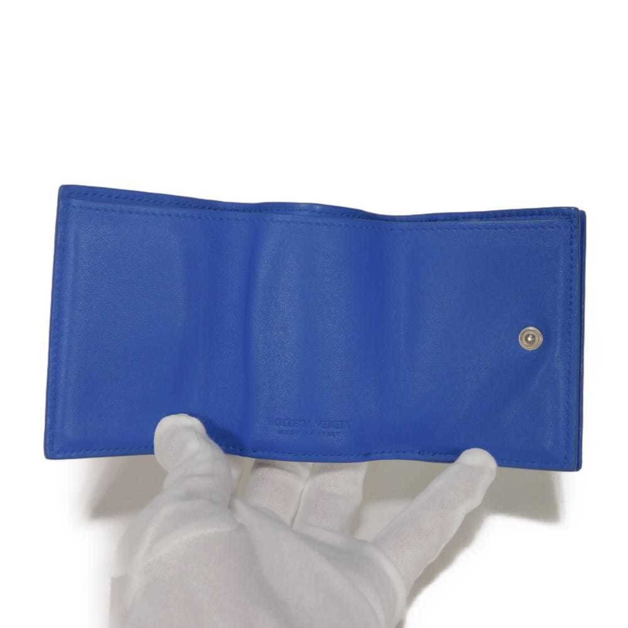 Bottega Veneta Intrecciato Blue Leather Wallet (Tri-Fold) (Pre-Owned)