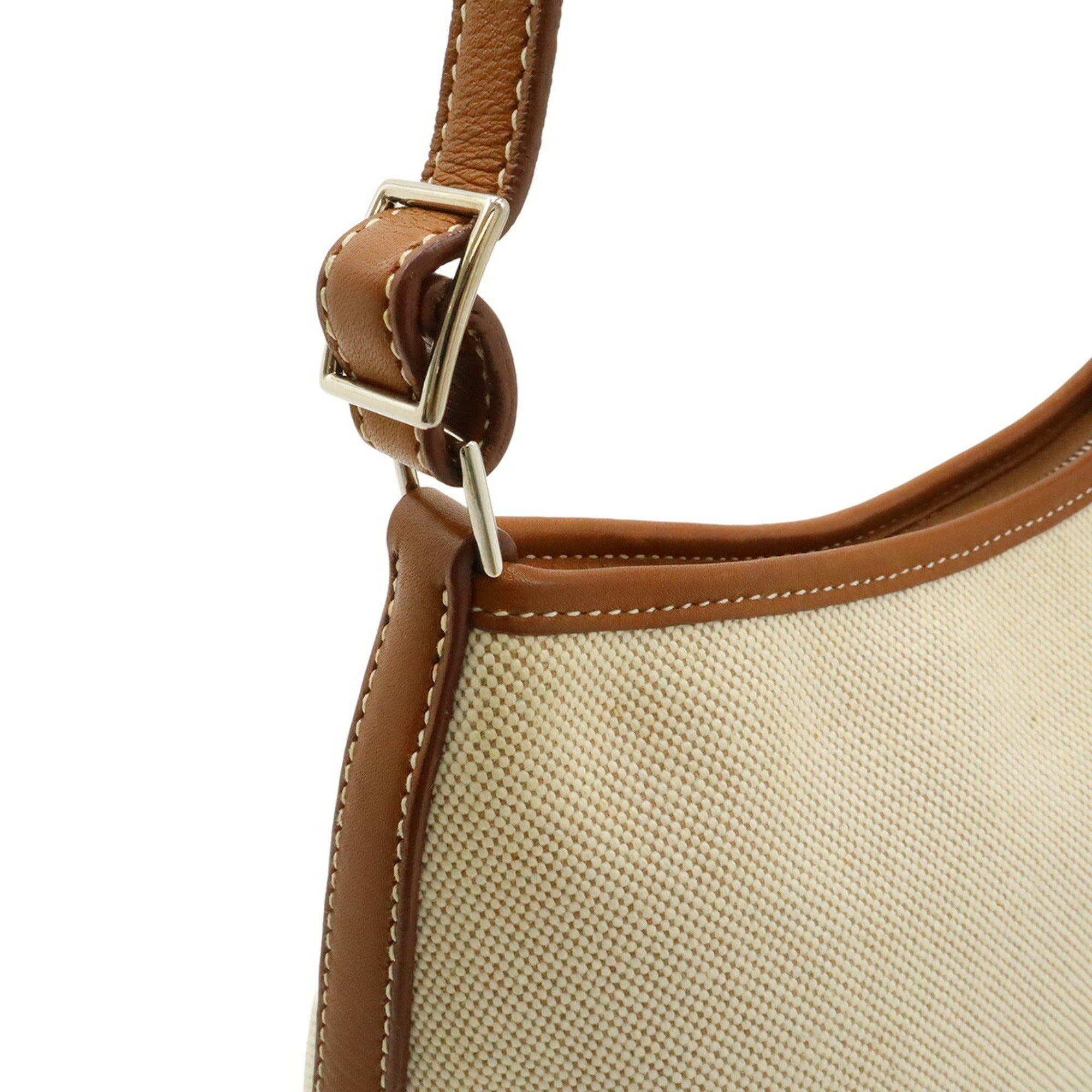 Hermes Berlingo Beige Brown Toile H Leather Shoulder Bag (Pre-Owned)