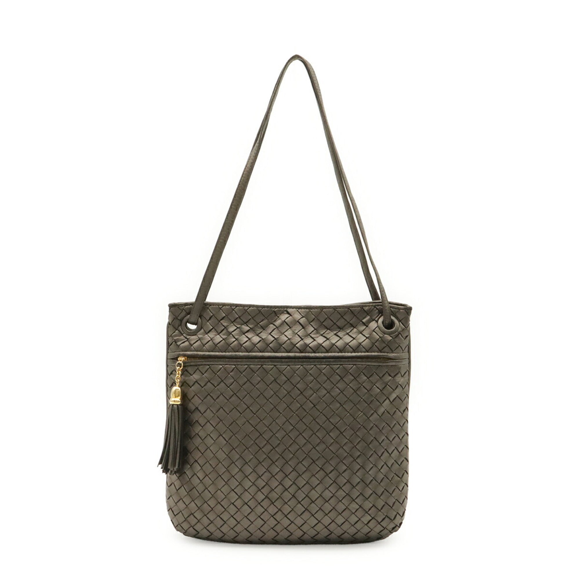 Bottega Veneta Metallic Gray Intrecciato Shoulder Bag Tote Bag (Pre-Owned)