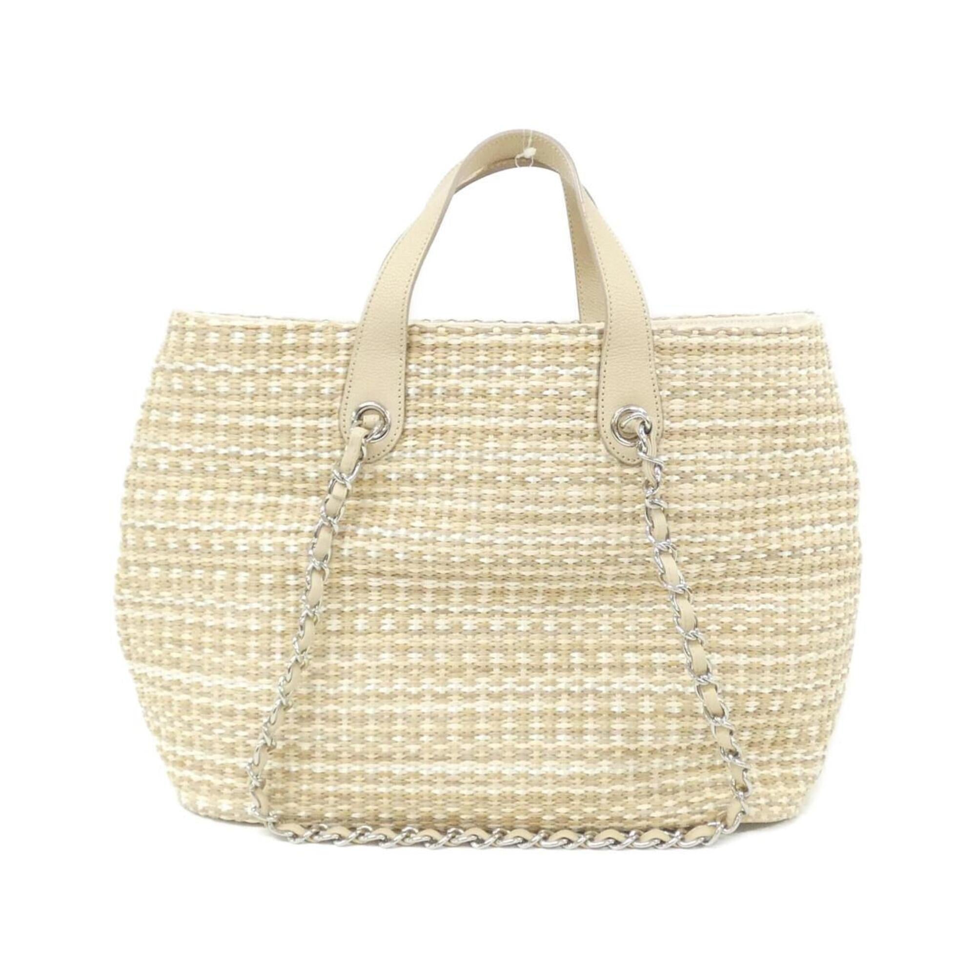 Chanel Beige Straw Grained Calfskin Handbag (Pre-Owned)
