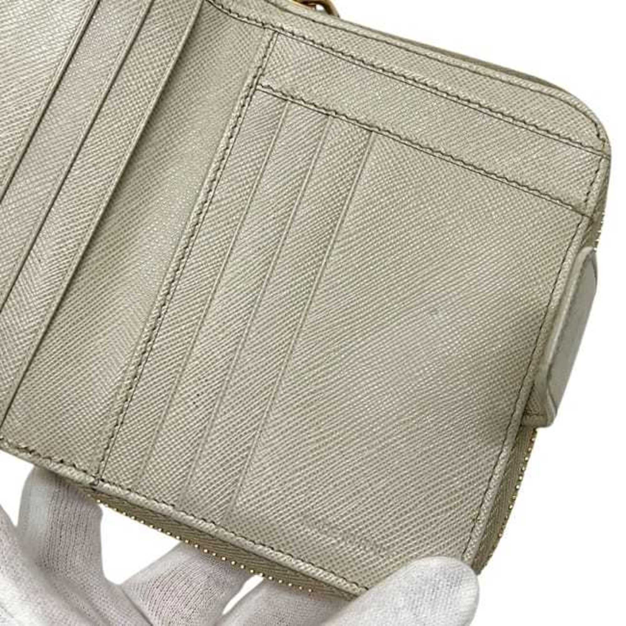 Prada Beige White Saffiano Metal Wallet (Bi-Fold) (Pre-Owned)
