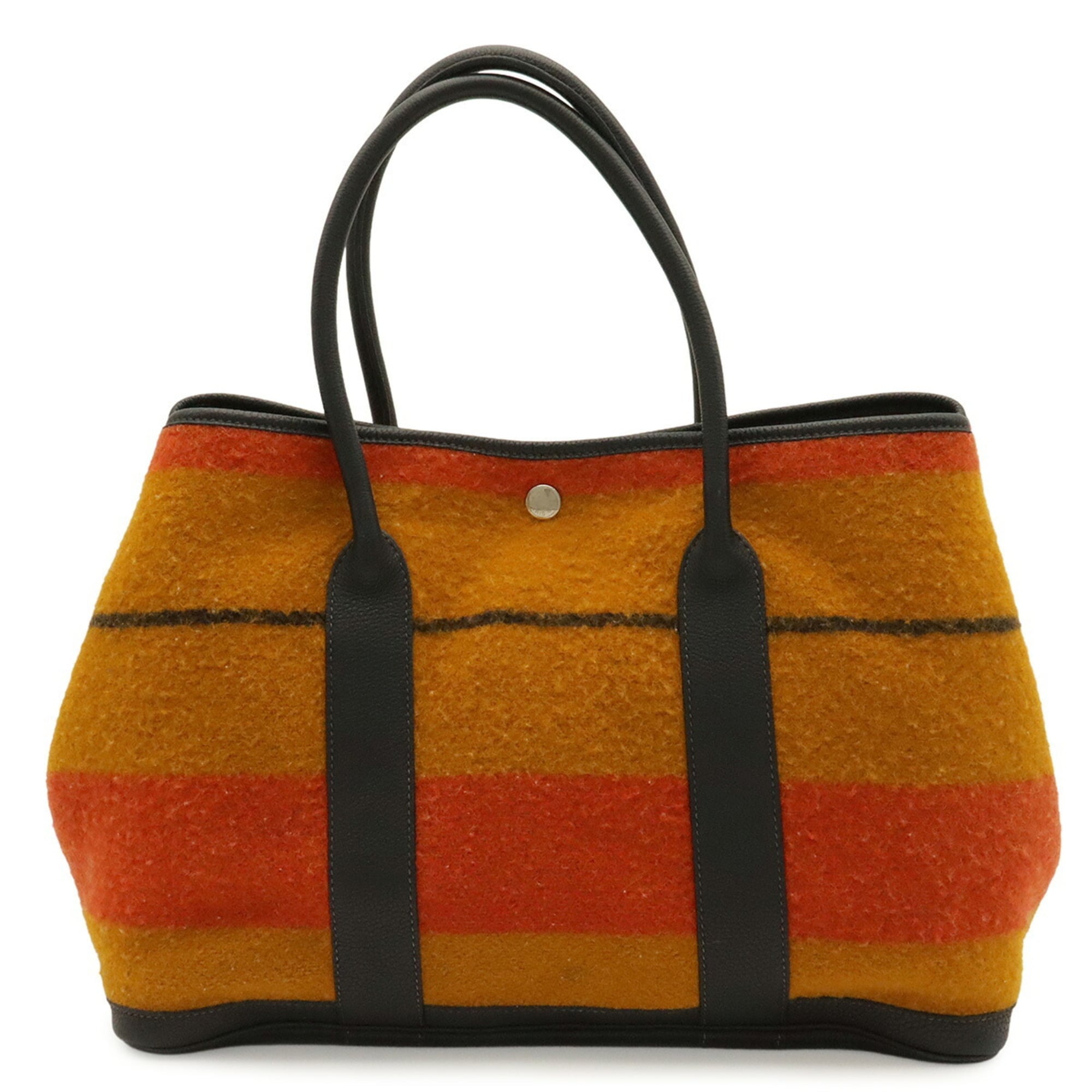 Hermes Garden Navy Orange Yellow Wool Leather Handbag Tote Bag (Pre-Owned)