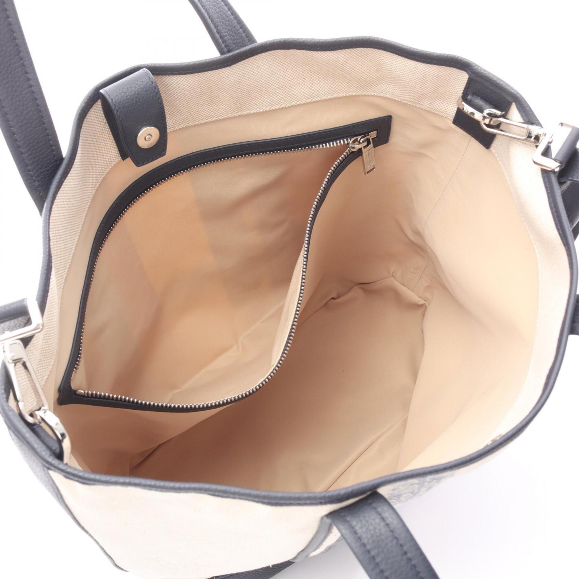 Christian Dior Ivory Navy Red Color Canvas Leather Handbag Tote Bag (Pre-Owned)