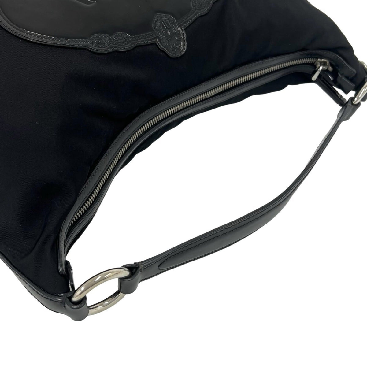 Prada Black Nylon Leather Shoulder Bag Tote Bag (Pre-Owned)