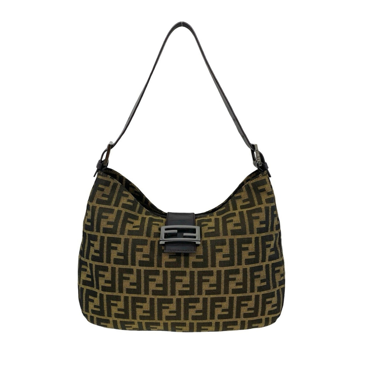 Fendi Black Brown Canvas Leather Shoulder Bag (Pre-Owned)