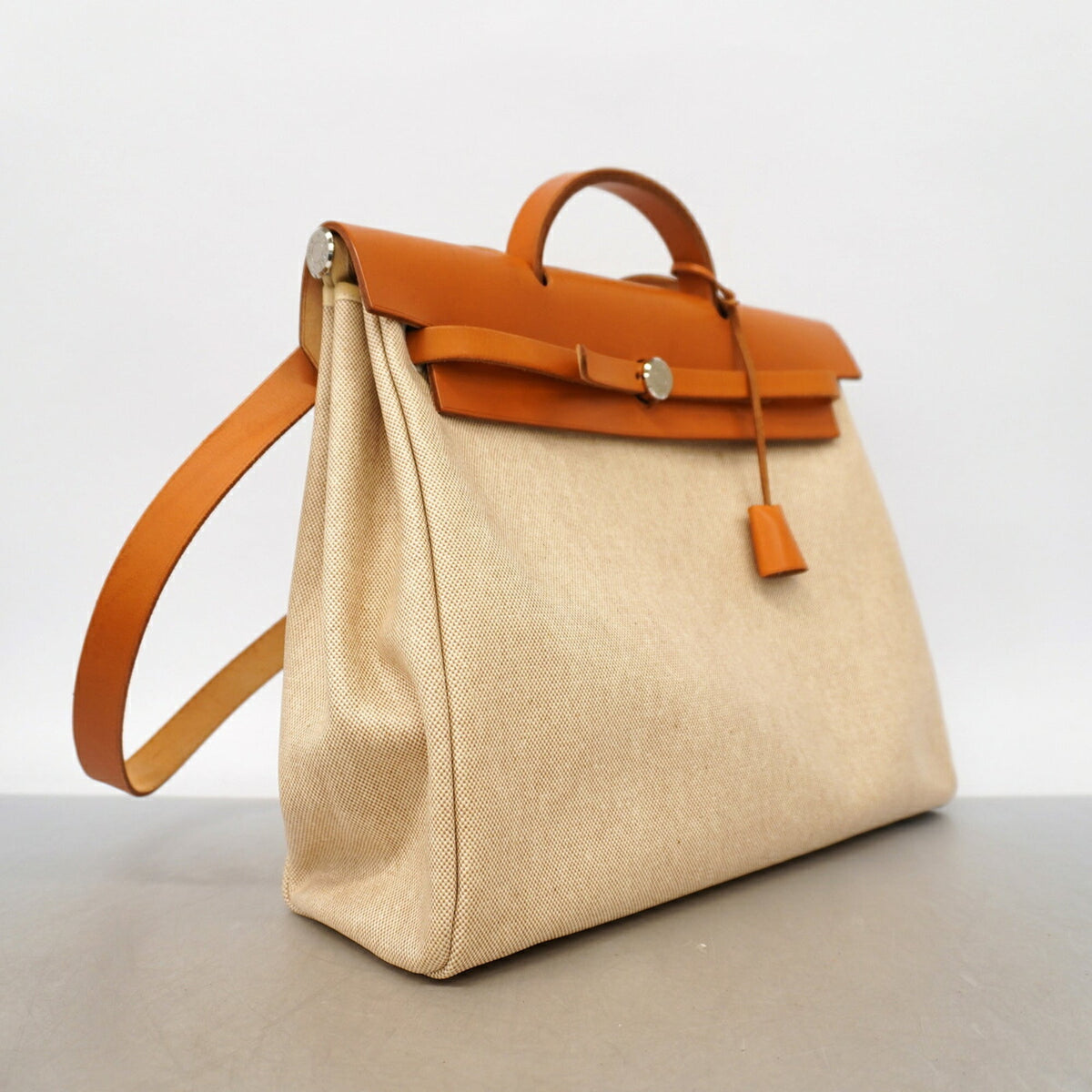 Hermes Brown Natural Toile H Handbag (Pre-Owned)