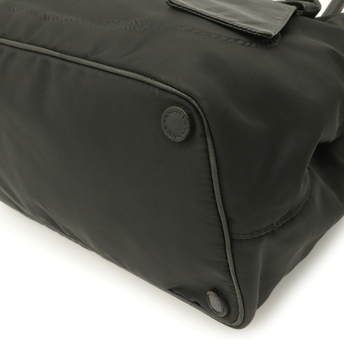 Prada Black Nero Nylon Leather Handbag Shoulder Bag (Pre-Owned)