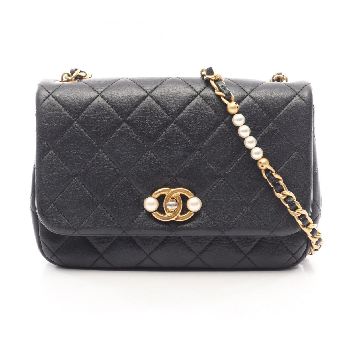 Chanel Black Leather Handbag Shoulder Bag (Pre-Owned)