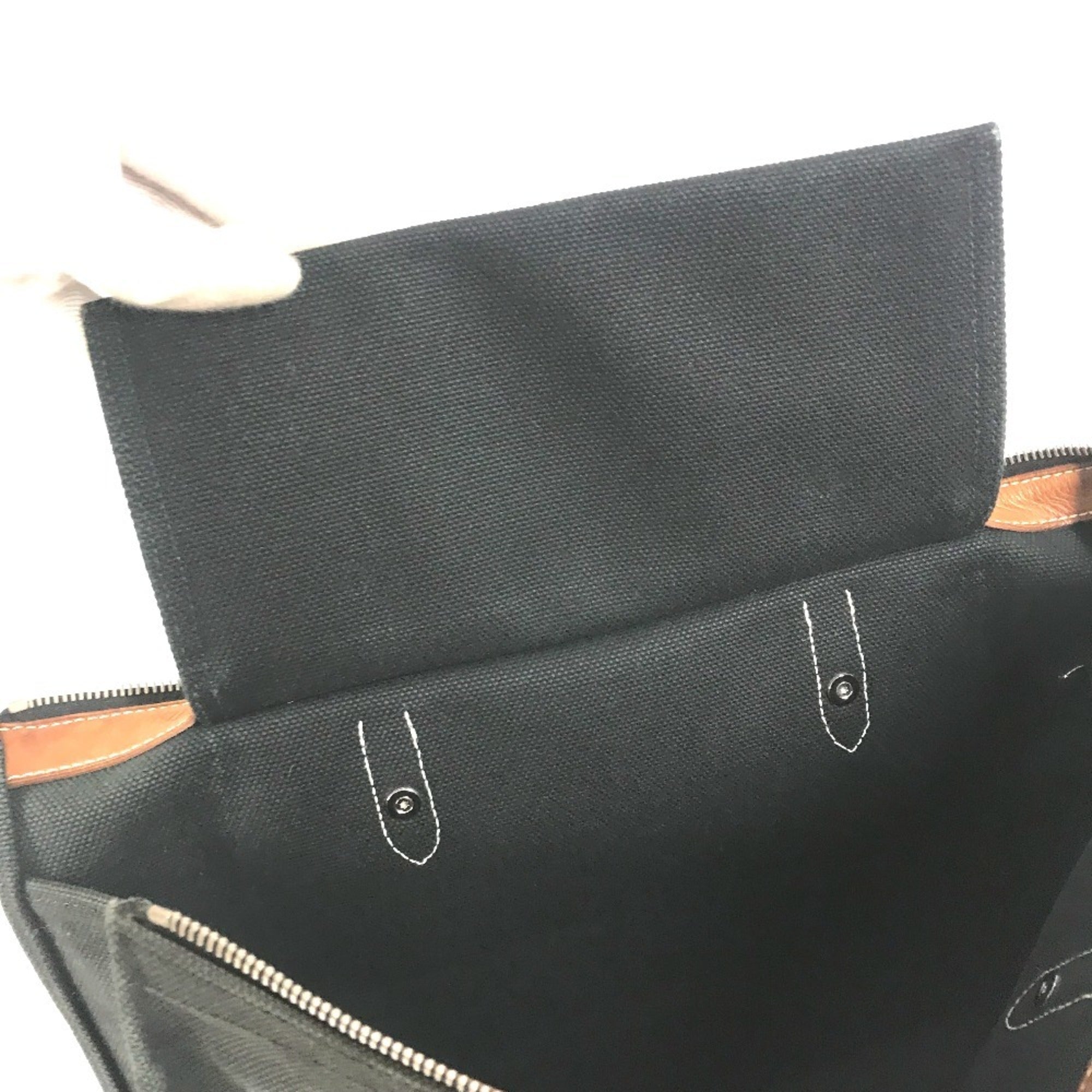 Hermes Black Brown Canvas Leather Briefcase Handbag Tote Bag (Pre-Owned)