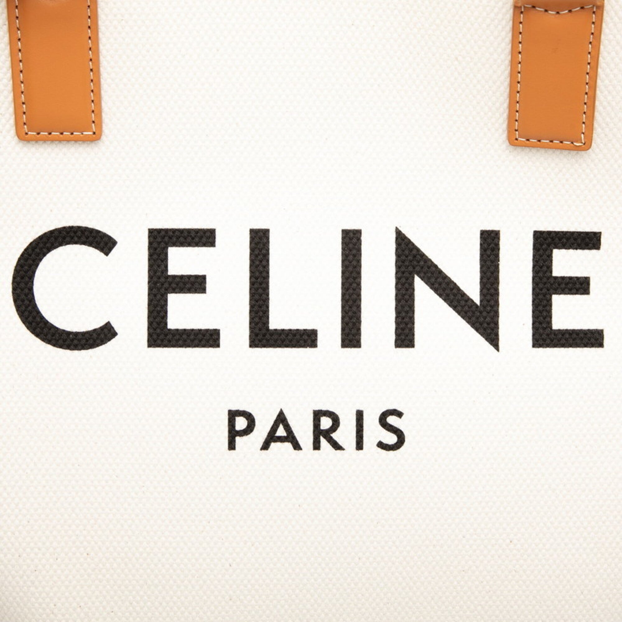 Celine Brown White Canvas Leather Tote Bag (Pre-Owned)