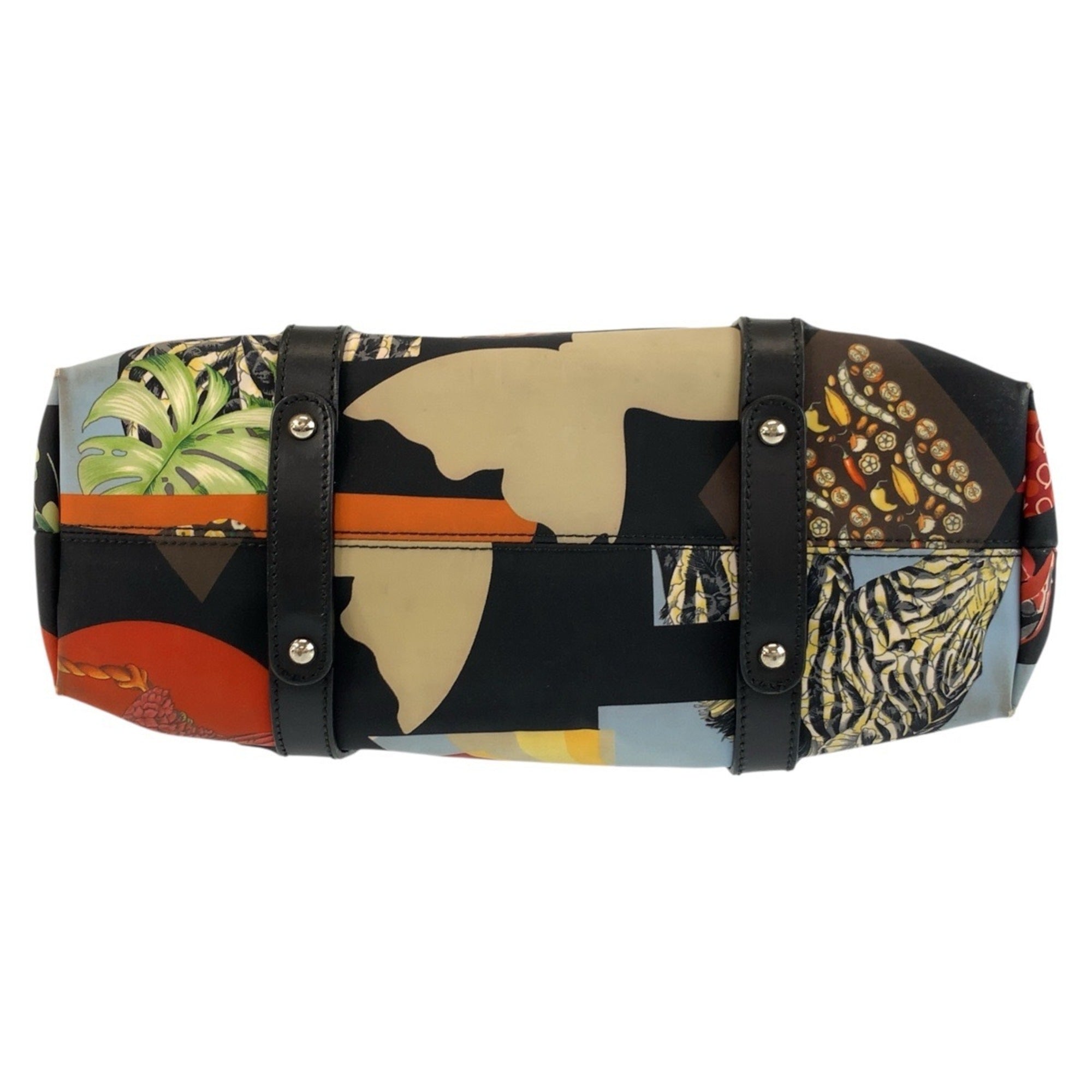 Salvatore Ferragamo Black Multi-Color Nylon Leather Shoulder Bag Tote Bag (Pre-Owned)