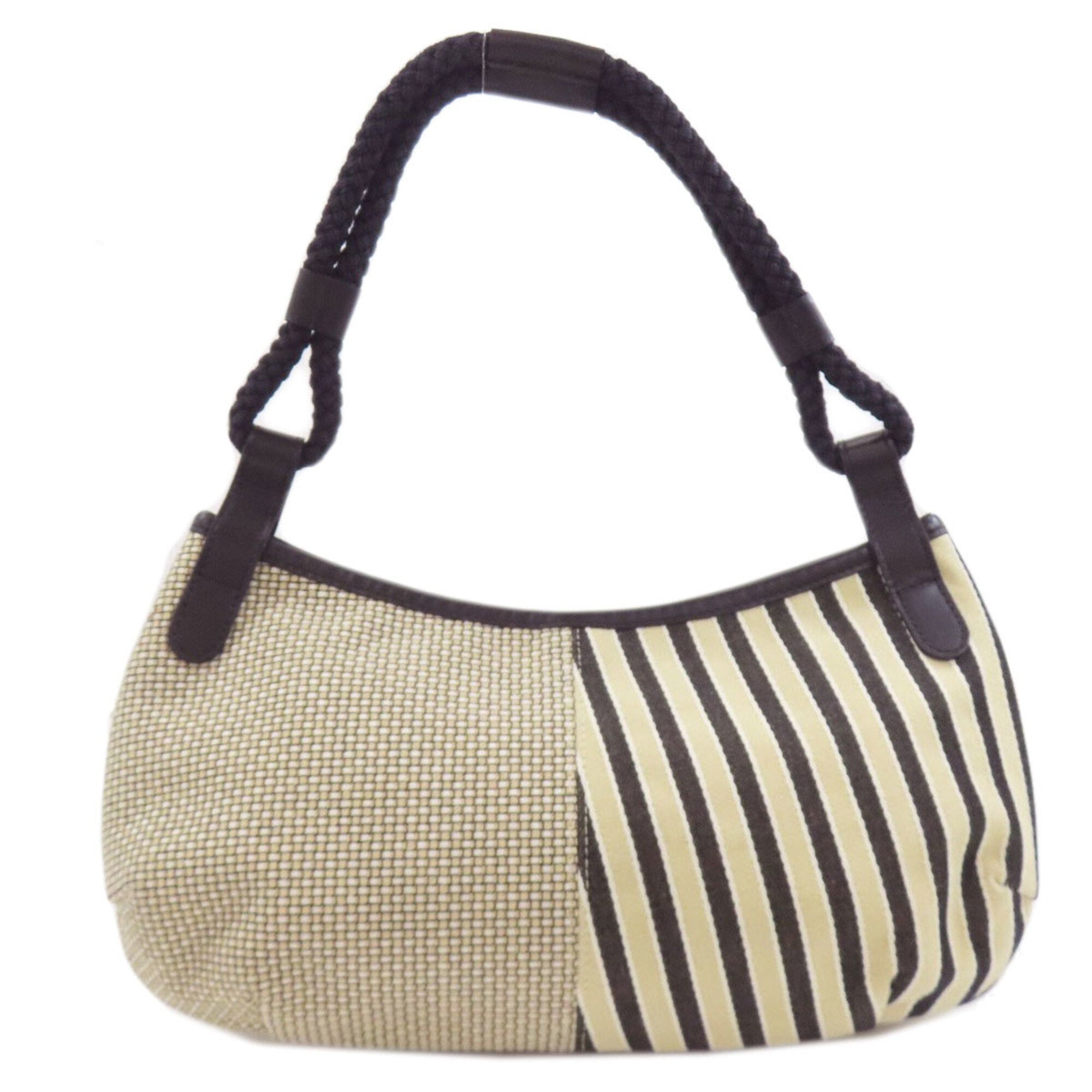 Longchamp Beige Black Canvas Handbag (Pre-Owned)