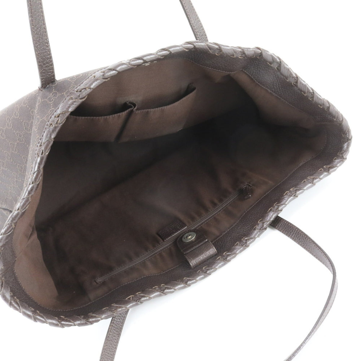 Gucci Brown Leather Canvas Shoulder Bag Tote Bag (Pre-Owned)