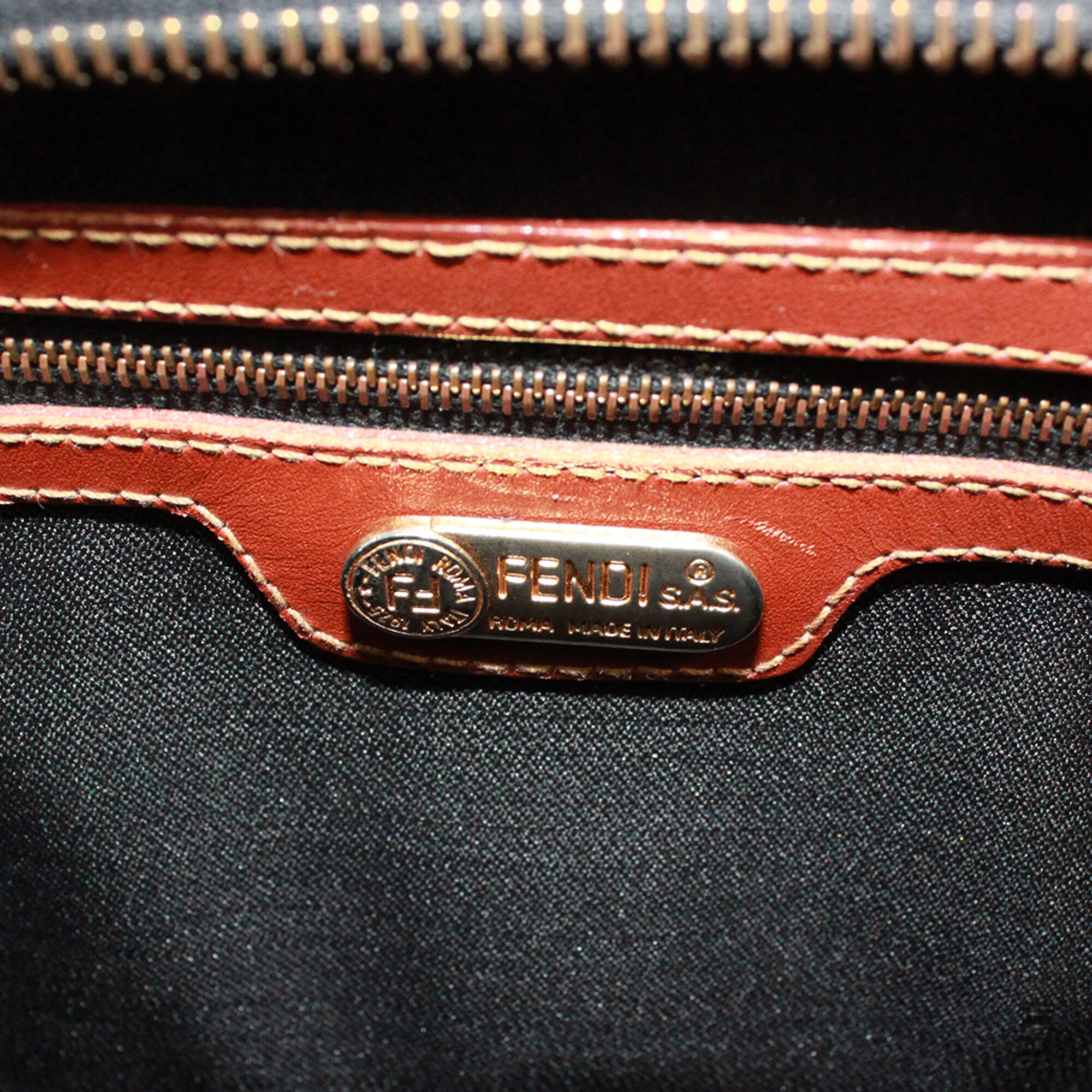 Fendi Black Brown Khaki Pvc Leather Boston Bag Handbag (Pre-Owned)