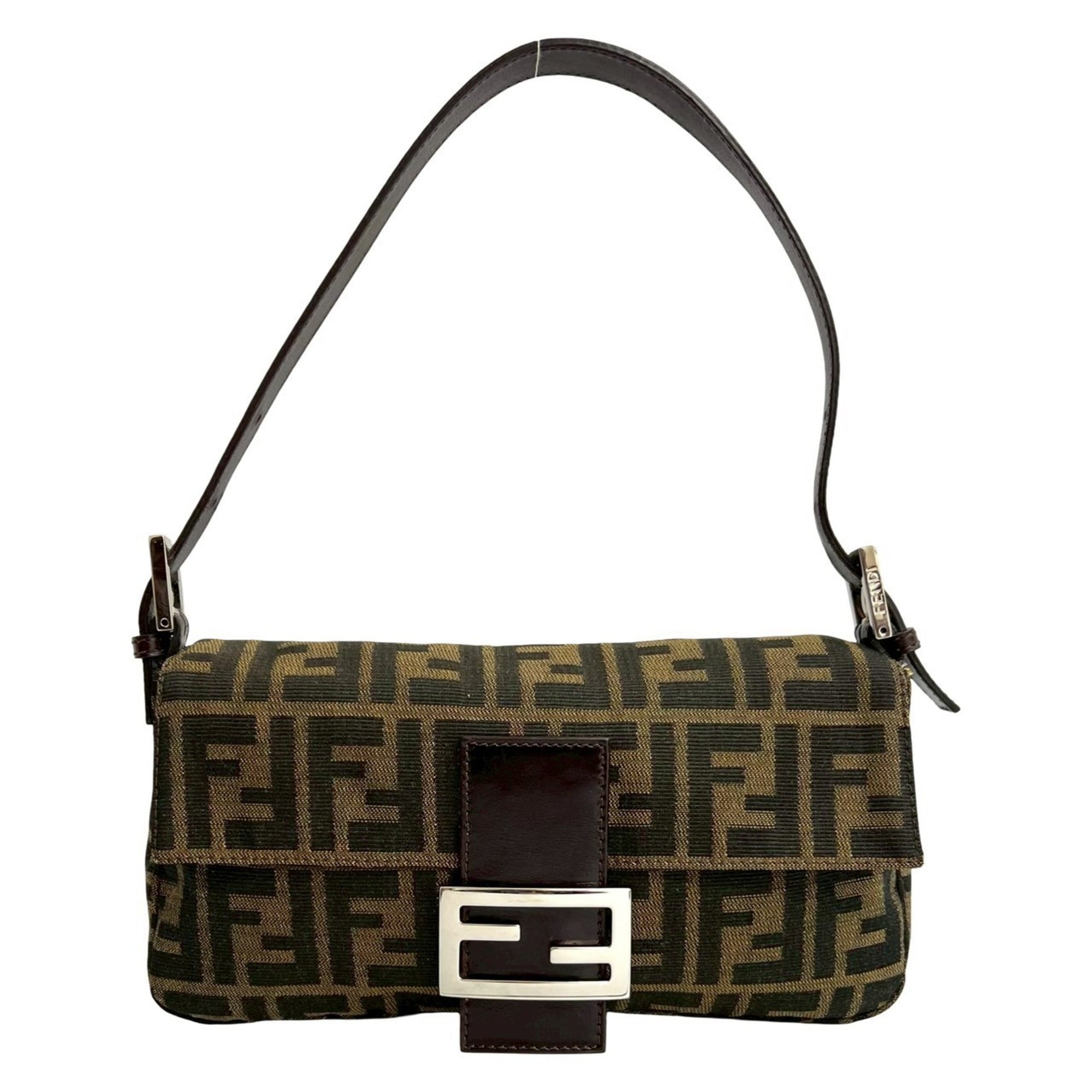 Fendi Black Brown Canvas Leather Handbag Shoulder Bag (Pre-Owned)