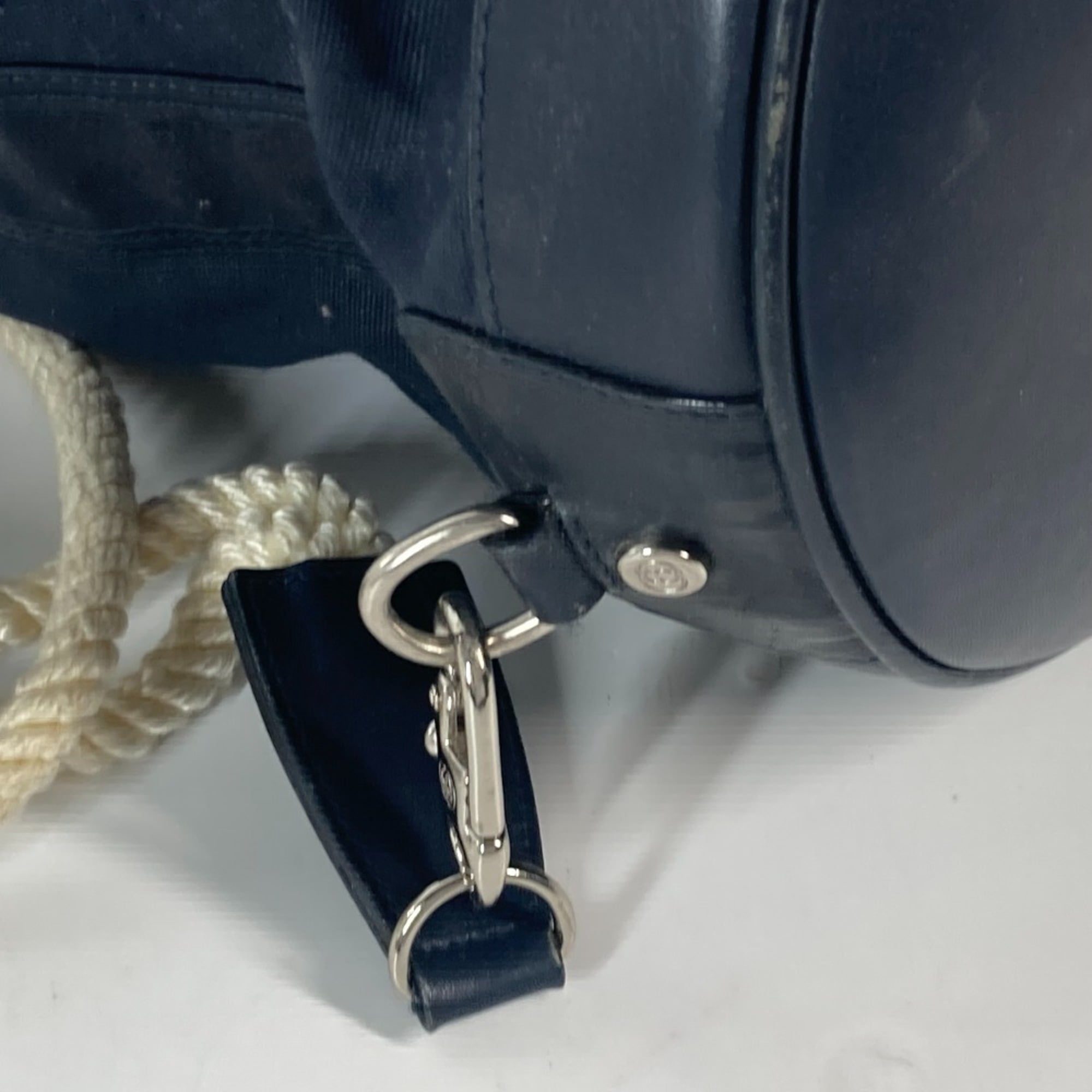 Gucci Navy Coated Canvas Leather Shoulder Bag (Pre-Owned)