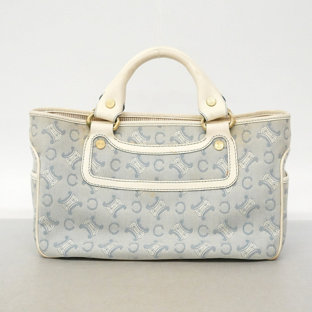 Celine Ivory Light Blue Canvas Handbag (Pre-Owned)