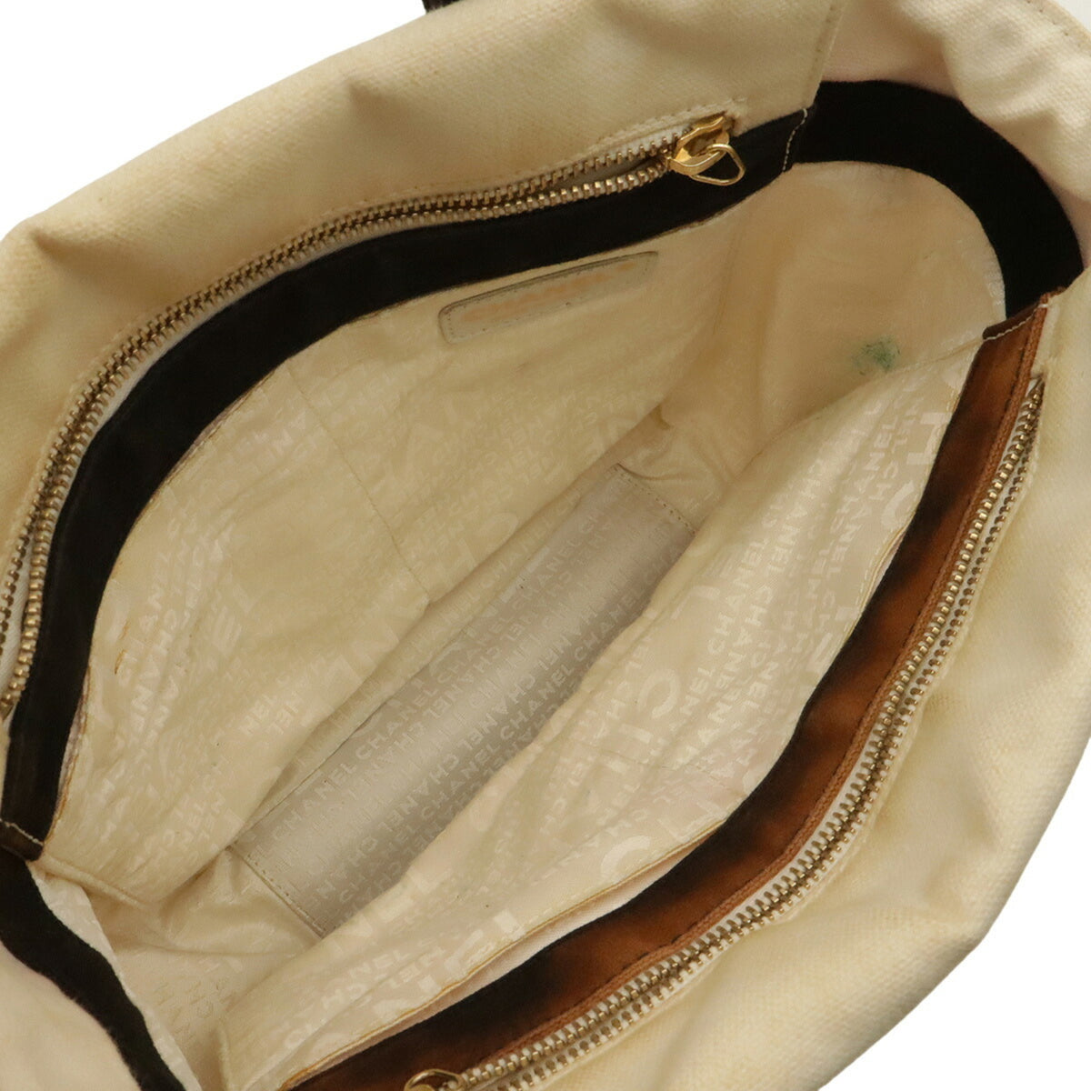 Chanel Black Ivory White Yellow Canvas Handbag Tote Bag (Pre-Owned)