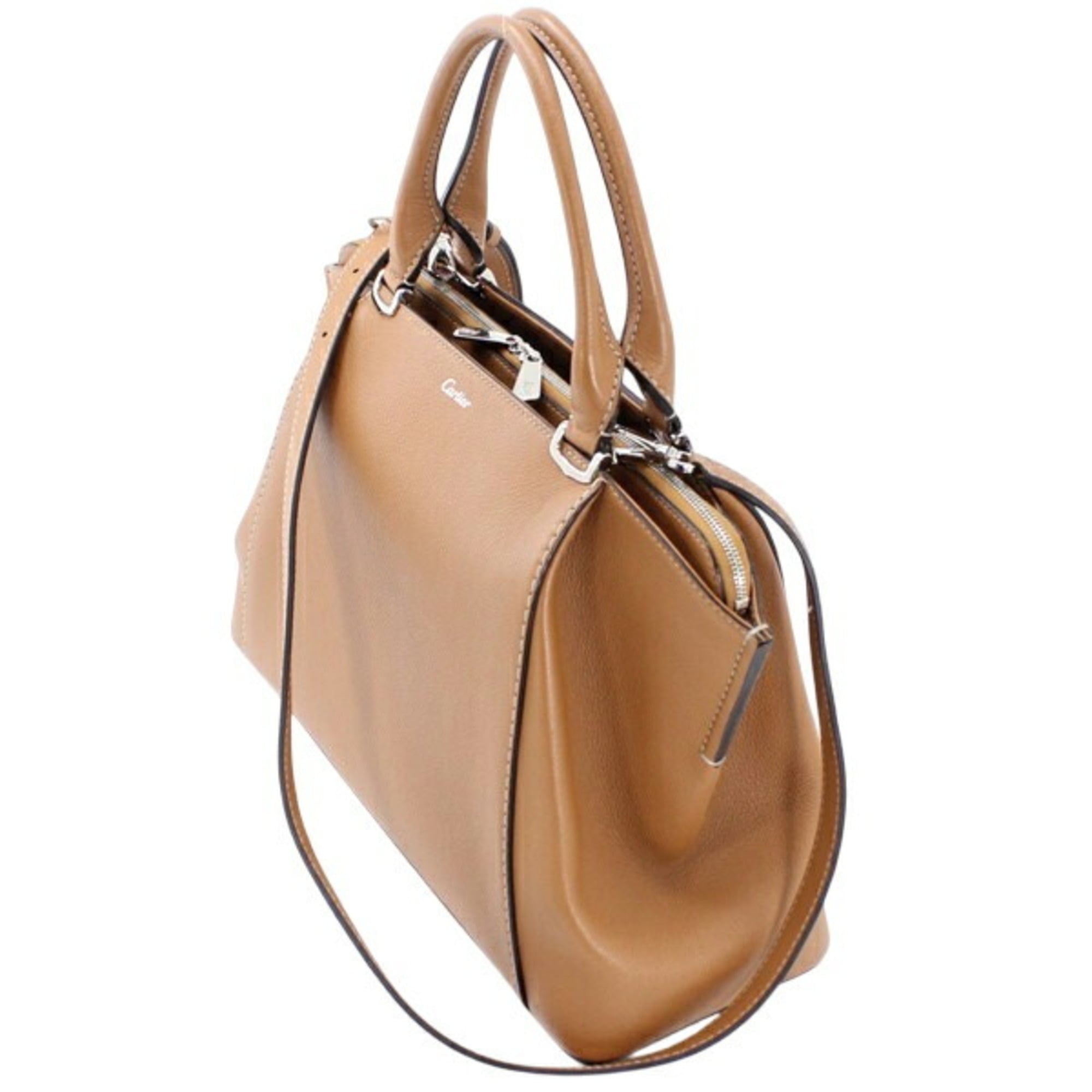 Cartier Light Brown Leather Handbag Shoulder Bag (Pre-Owned)