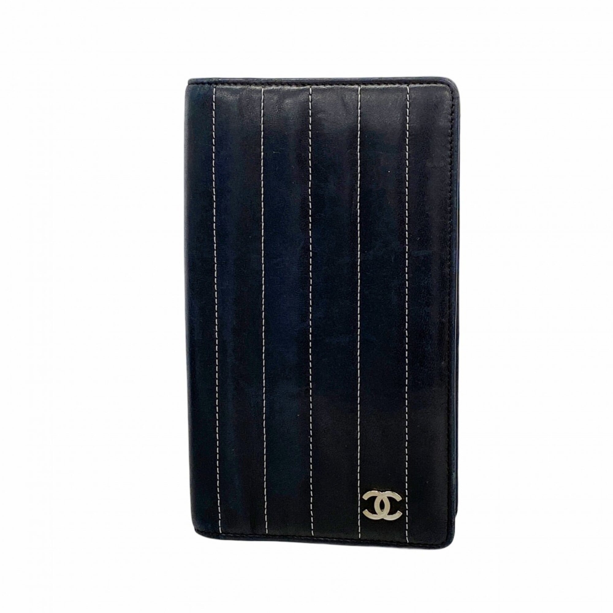 Chanel Black Leather Long Wallet (Bi-Fold) (Pre-Owned)