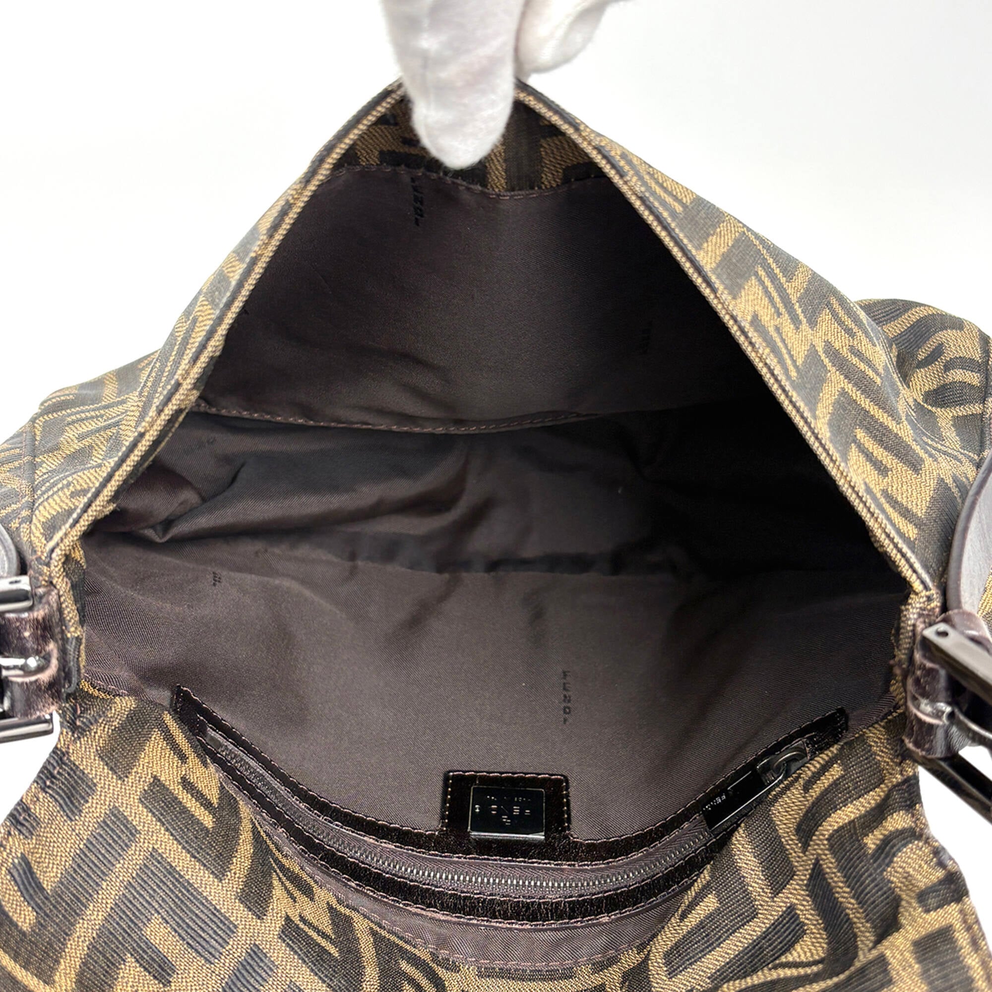 Fendi Zucca Brown Canvas Leather Shoulder Bag (Pre-Owned)