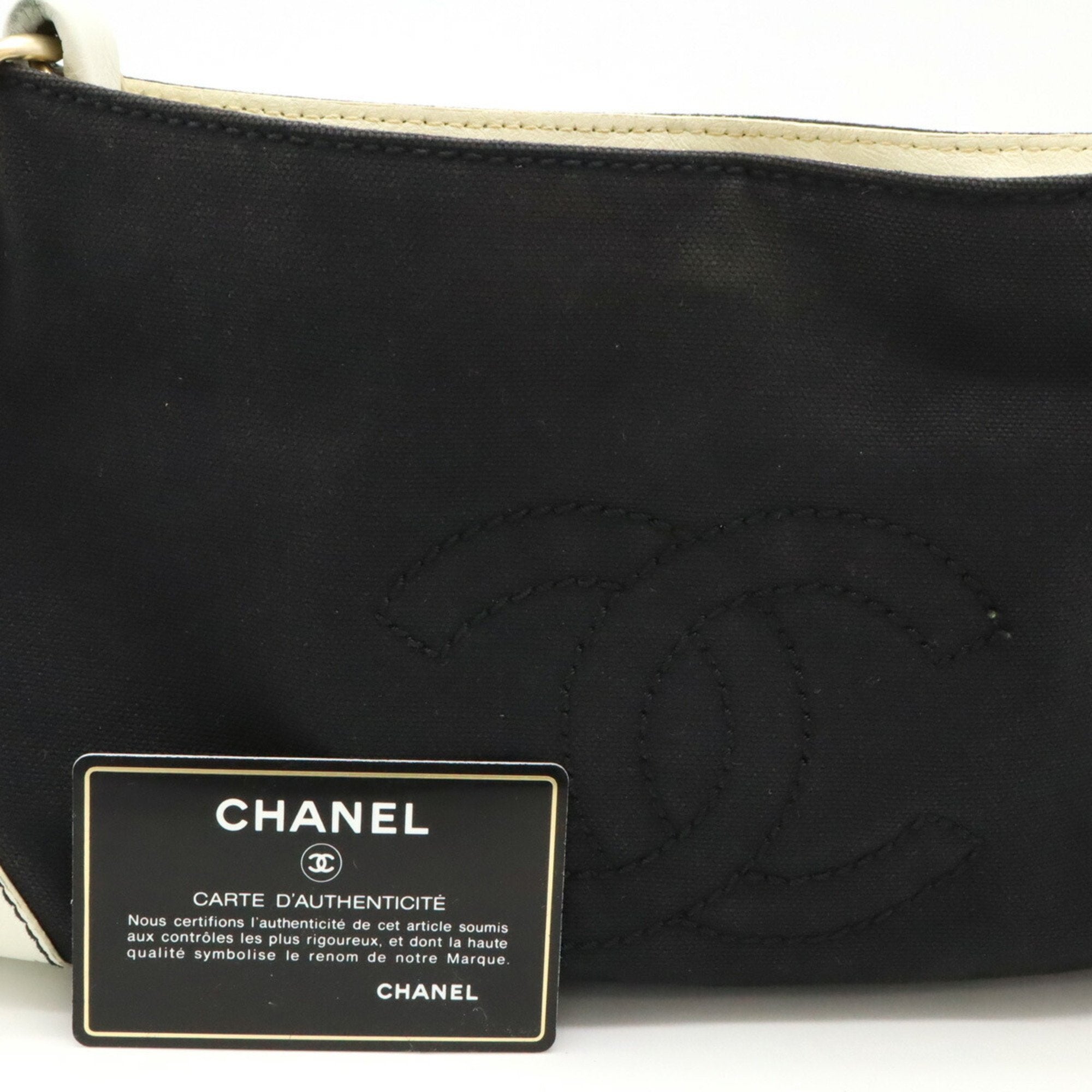 Chanel Black White Canvas Leather Shoulder Bag (Pre-Owned)
