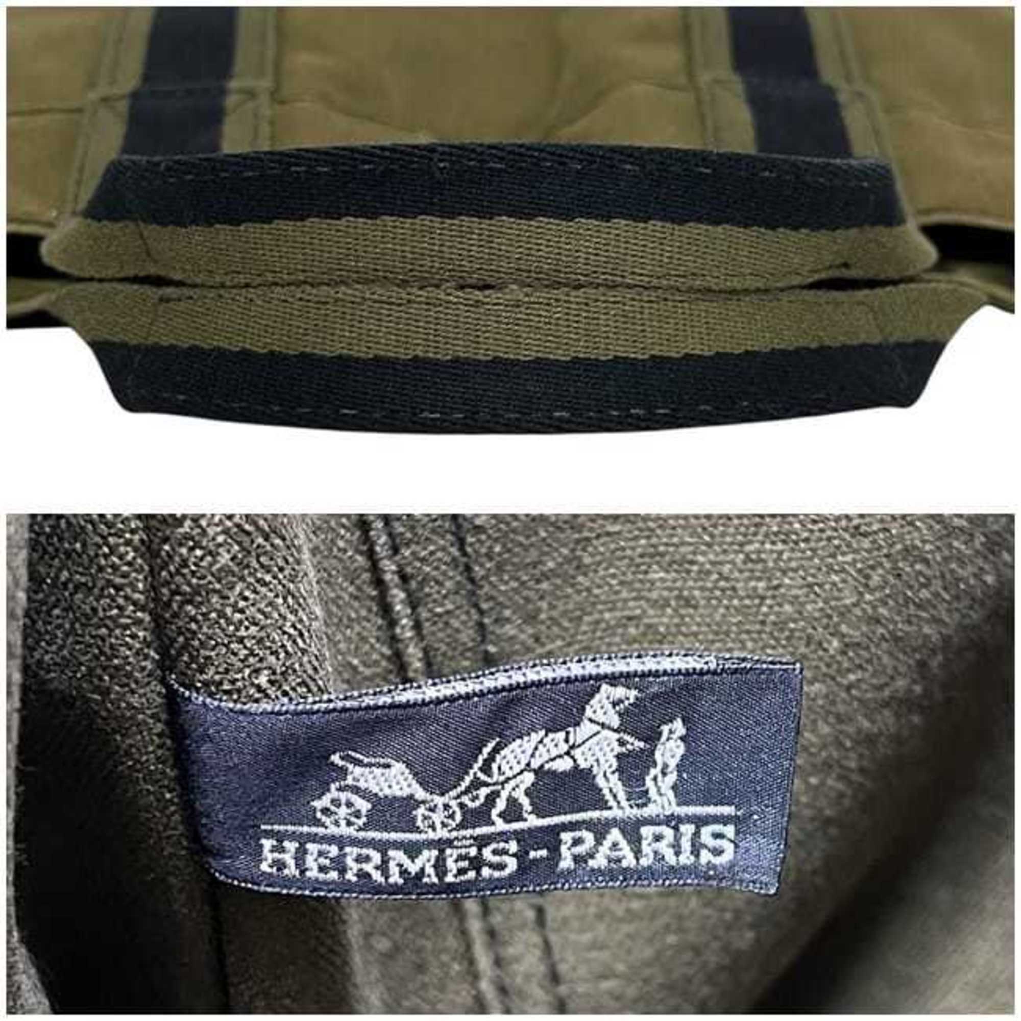 Hermes Green Khaki Navy Canvas Tote Bag (Pre-Owned)
