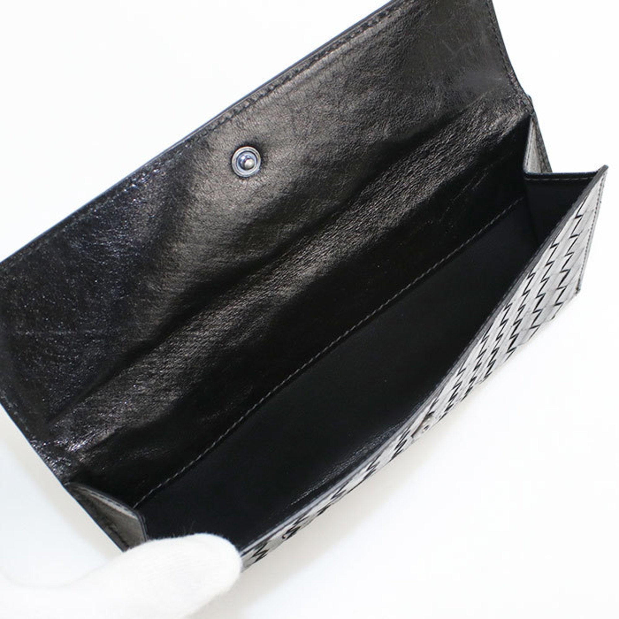 Bottega Veneta Intrecciato Black Leather Long Wallet (Bi-Fold) (Pre-Owned)